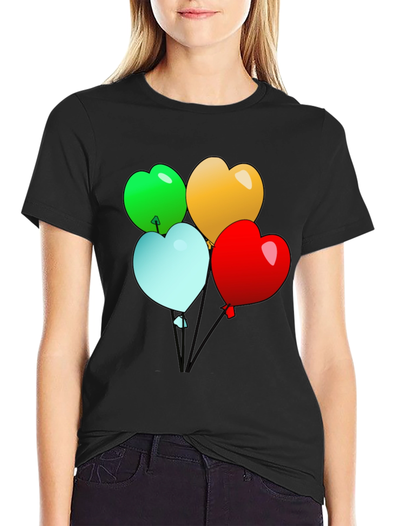 Heart Balloons Graphic Tee - Black Casual Shirt
