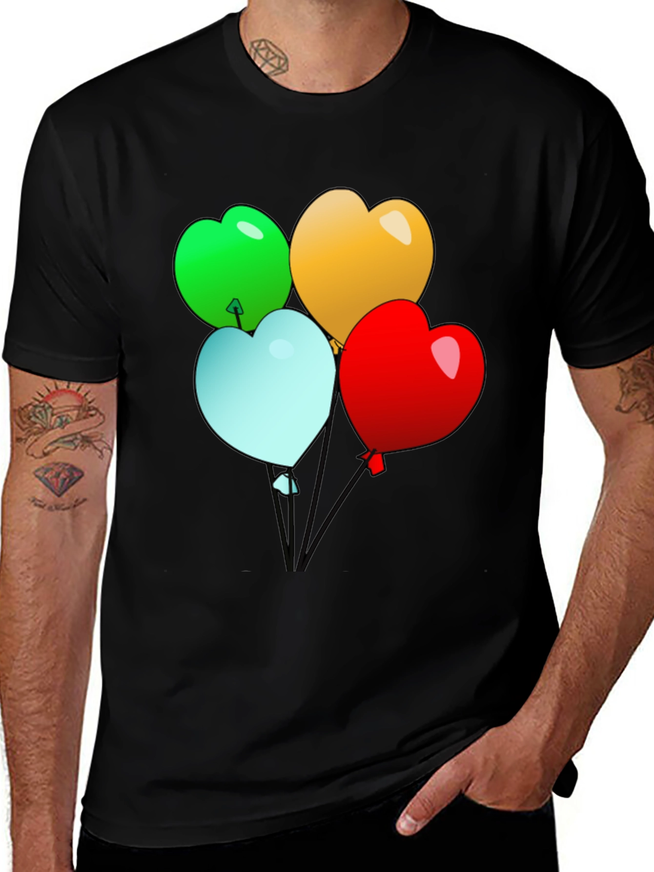 Heart Balloons Graphic Tee - Black Casual Shirt