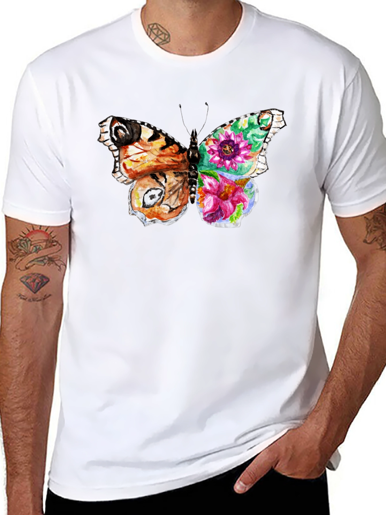 Butterfly Floral Print Mens T-Shirt