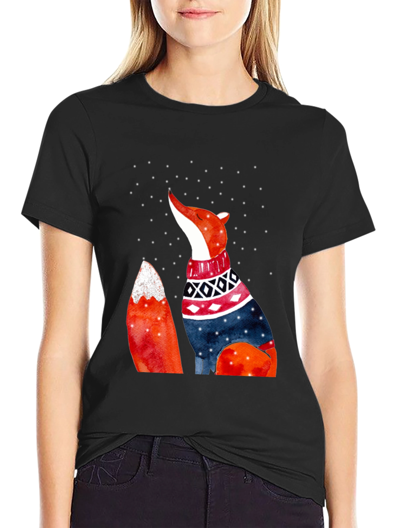 Fox in Sweater Graphic T-Shirt
