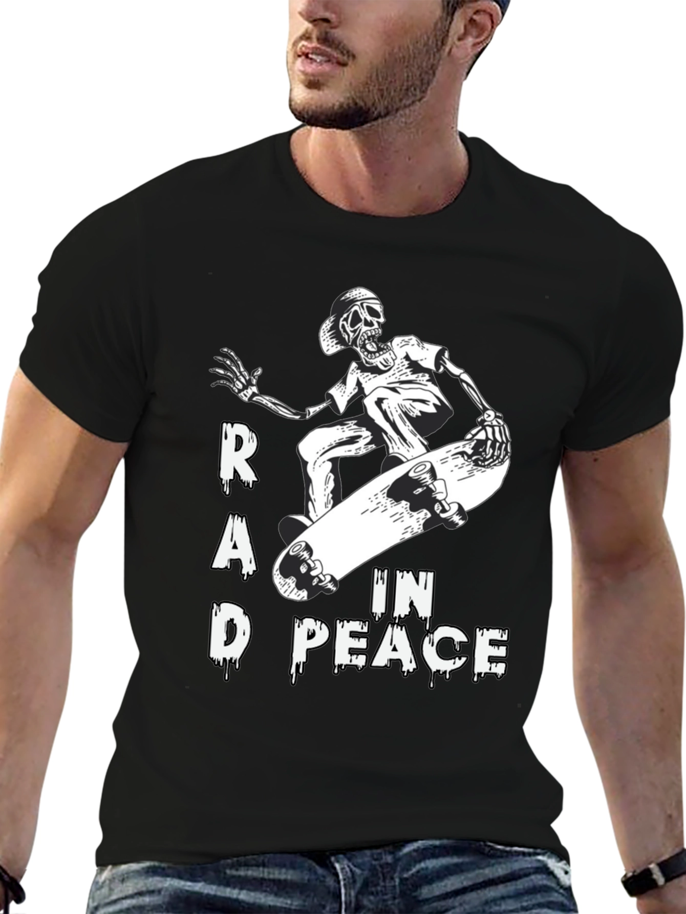 Rad in Peace Skeleton Skateboard Graphic T-Shirt
