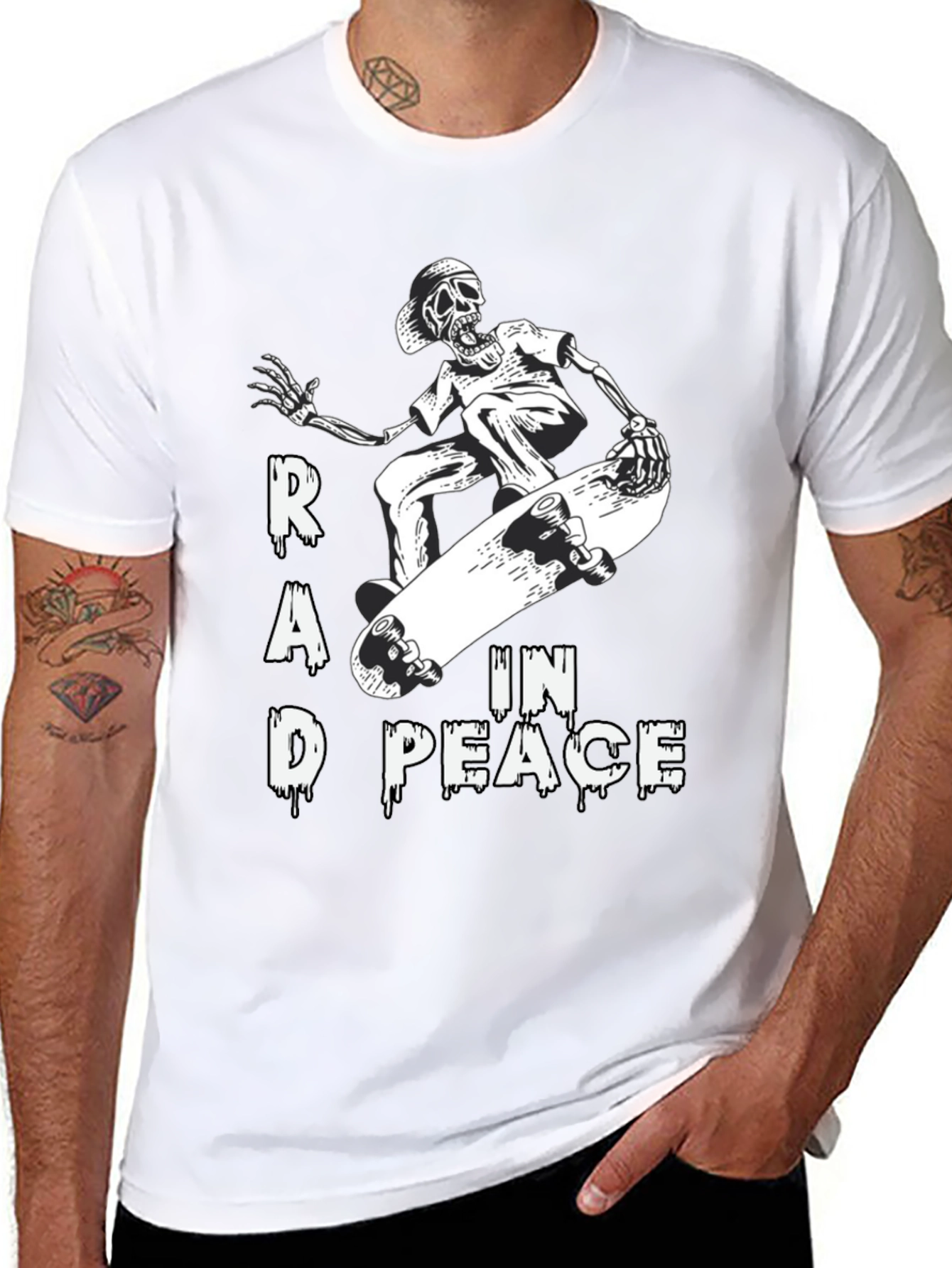 Rad in Peace Skeleton Skateboard Graphic T-Shirt