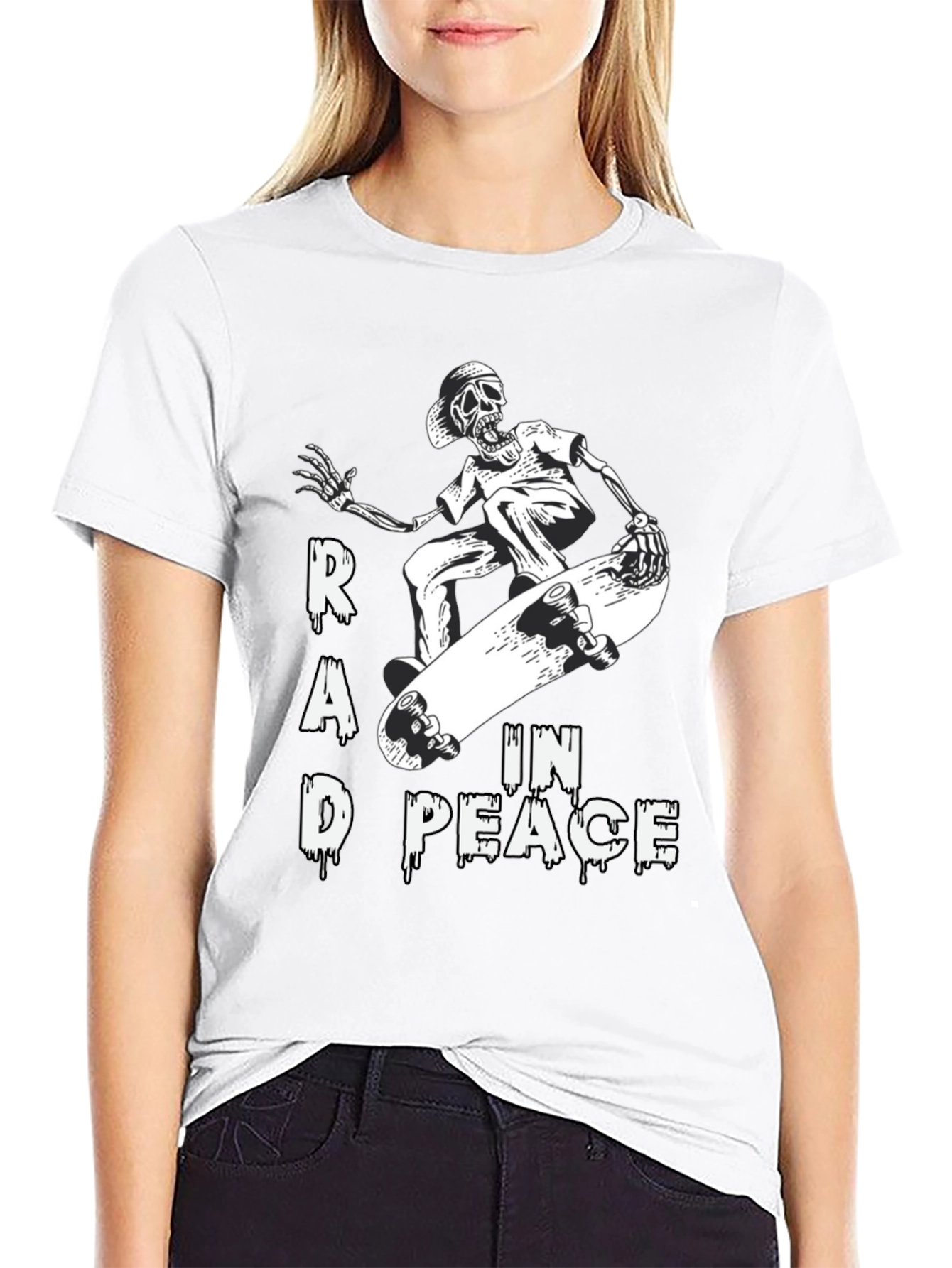 Rad in Peace Skeleton Skateboard Graphic T-Shirt