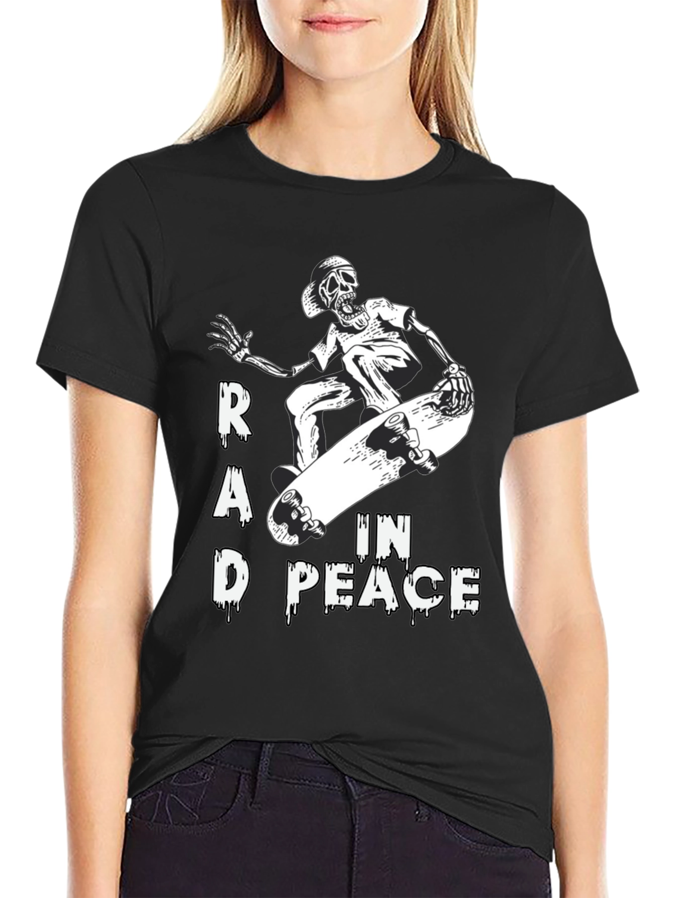 Rad in Peace Skeleton Skateboard Graphic T-Shirt