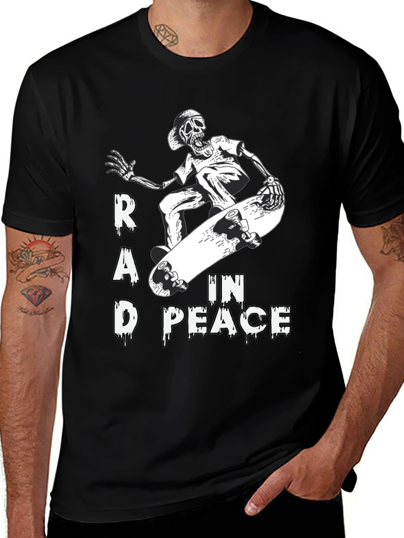 Rad in Peace Skeleton Skateboard Graphic T-Shirt