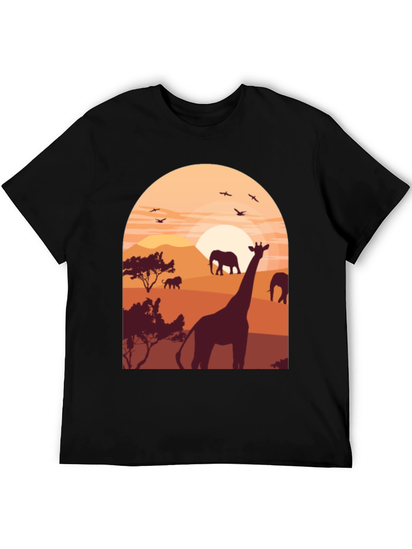 Safari Sunset Graphic Tee - Wildlife Giraffe Elephant T-Shirt