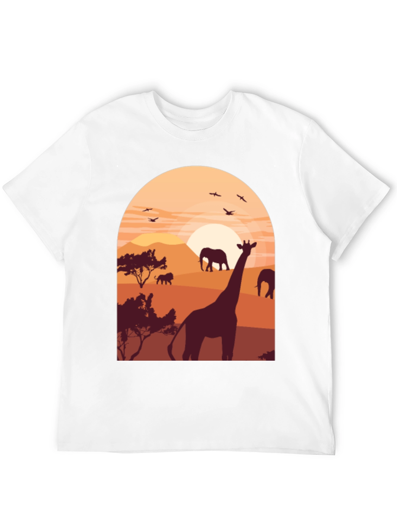 Safari Sunset Graphic Tee - Wildlife Giraffe Elephant T-Shirt