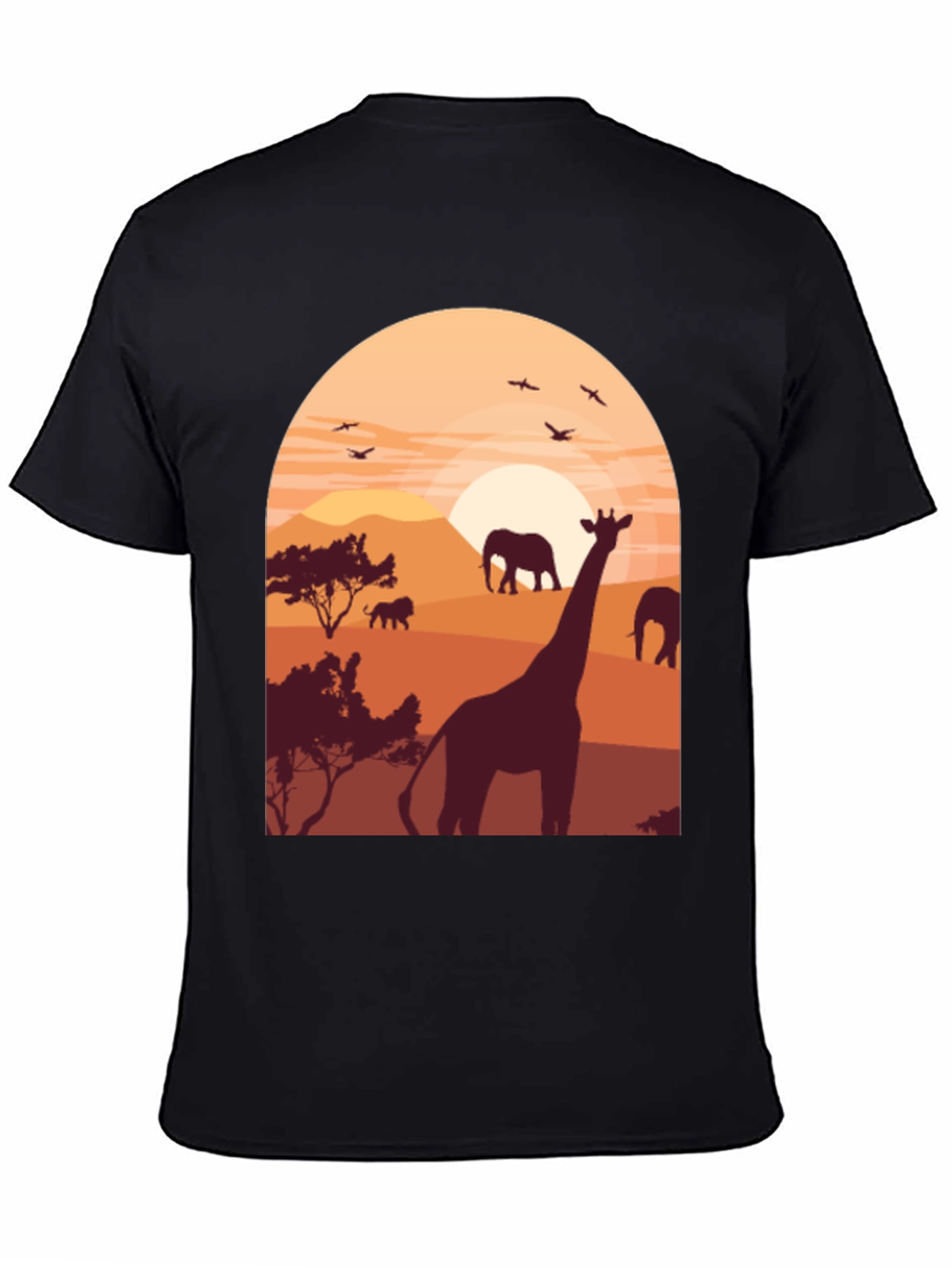 Safari Sunset Graphic Tee - Wildlife Giraffe Elephant T-Shirt