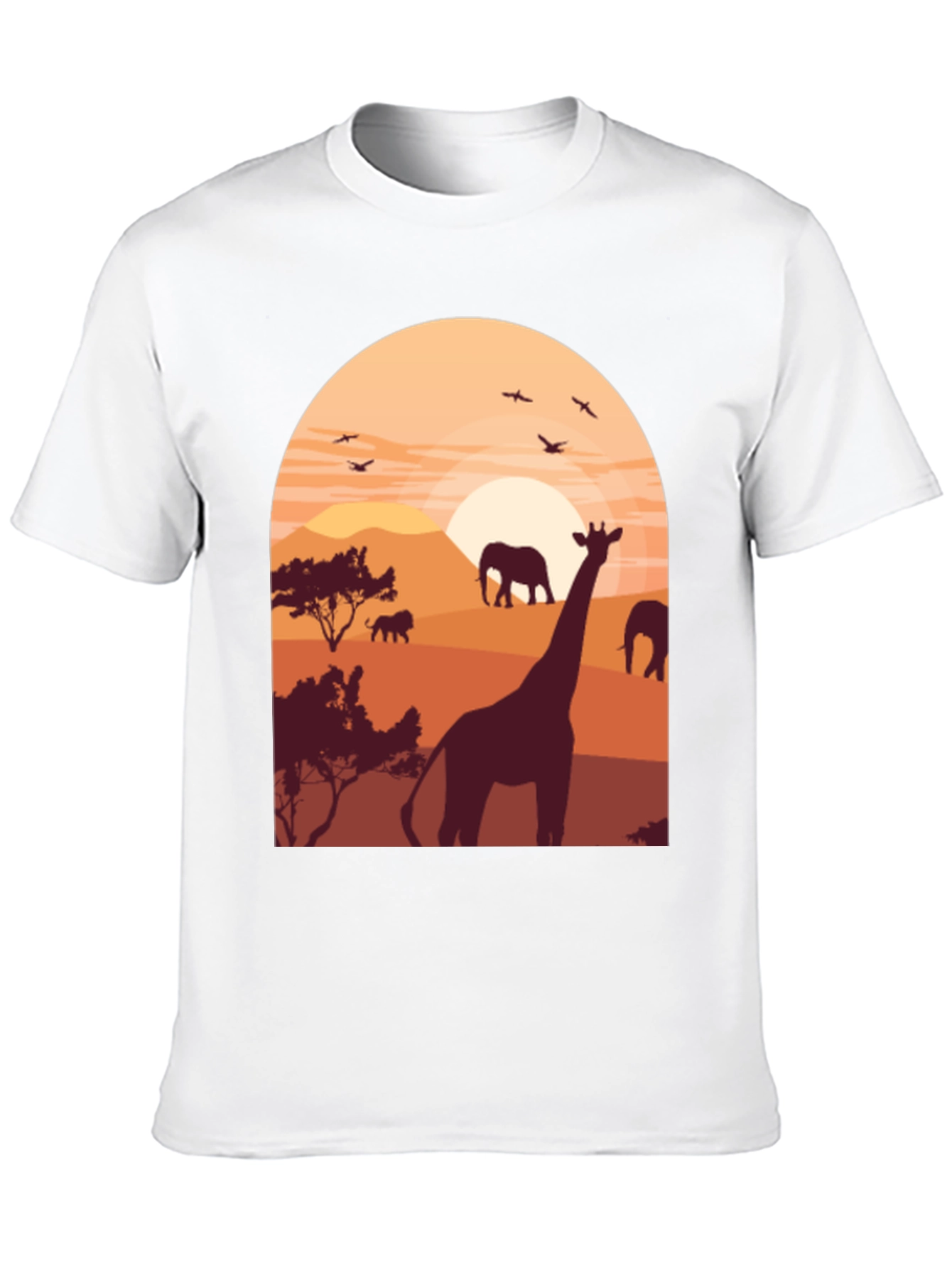 Safari Sunset Graphic Tee - Wildlife Giraffe Elephant T-Shirt