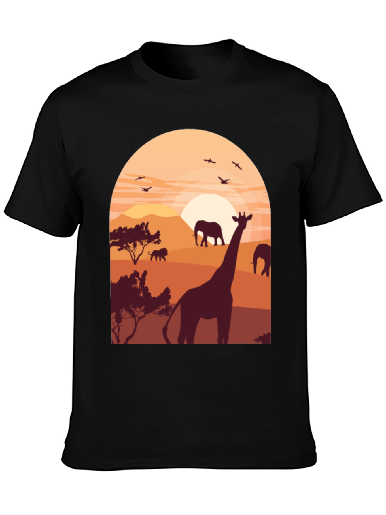 Safari Sunset Graphic Tee - Wildlife Giraffe Elephant T-Shirt