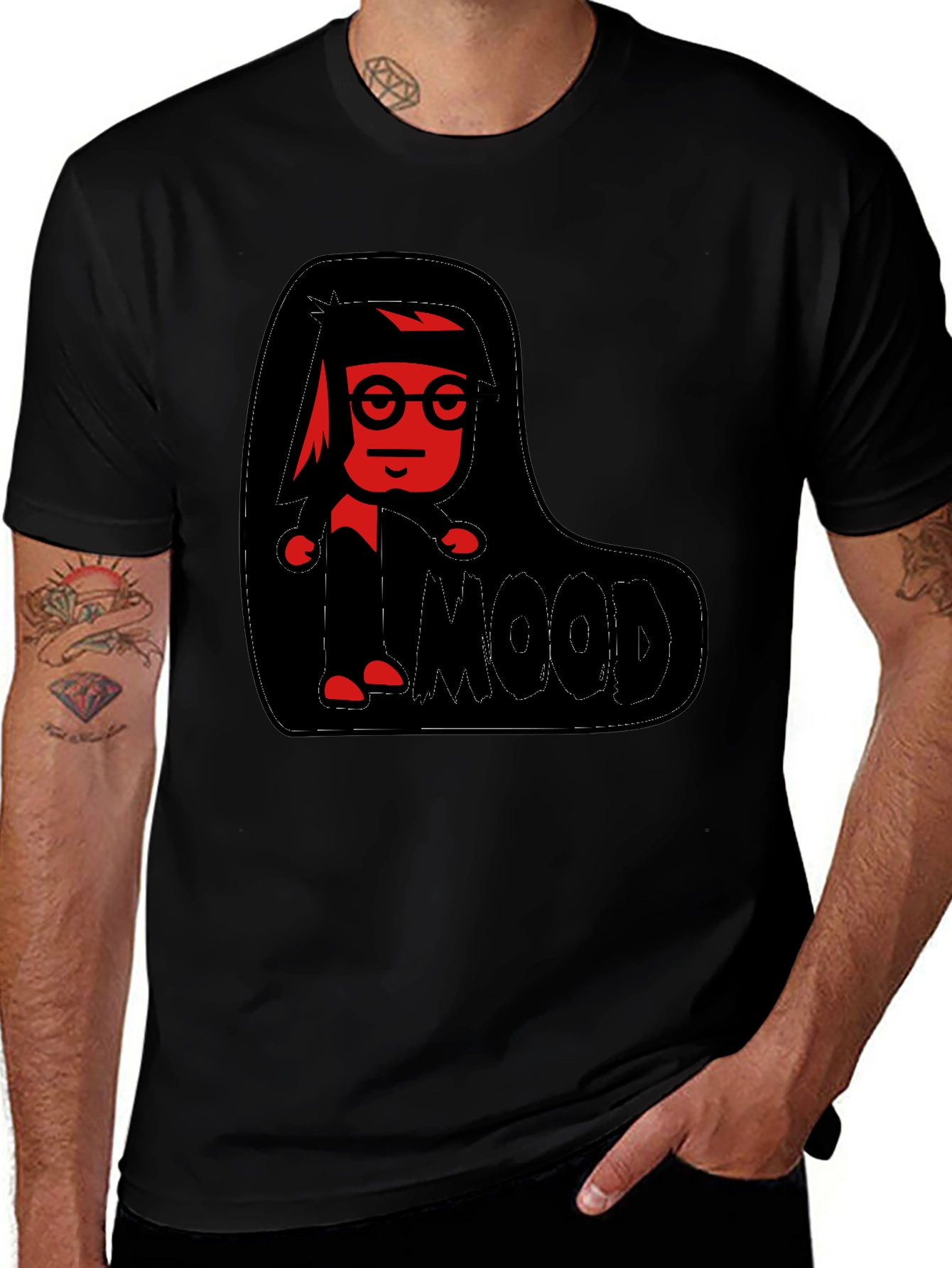 Red Character Graphic Black T-Shirt