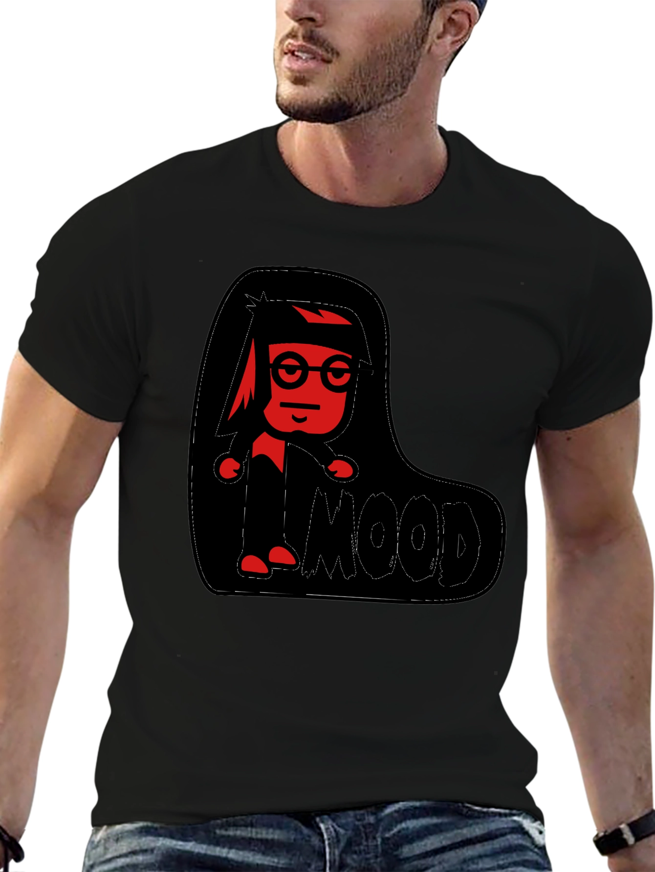 Red Character Graphic Black T-Shirt