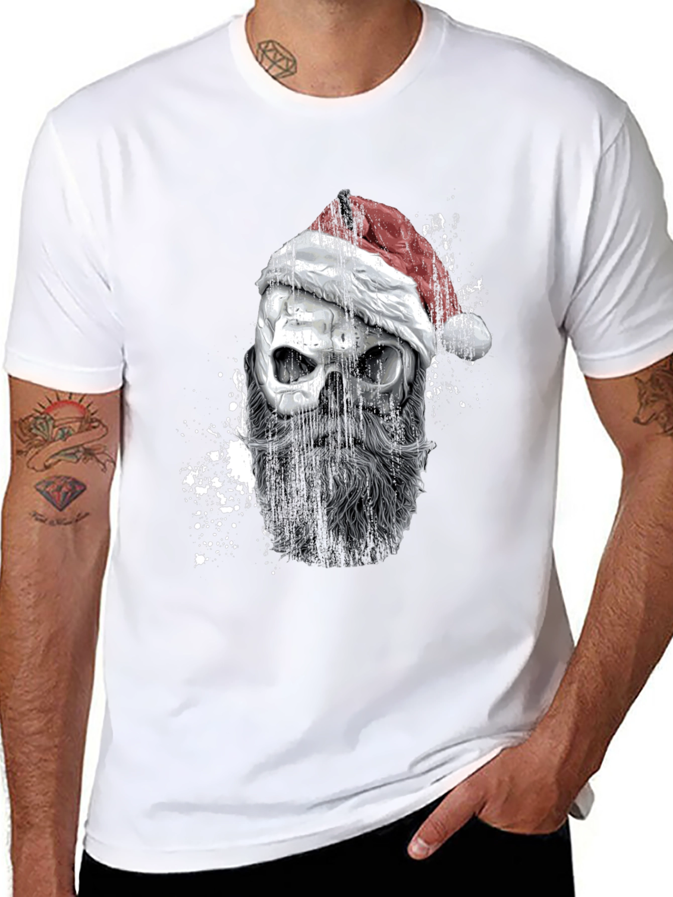 Santa Skull Graphic Tee - Mens Black T-Shirt