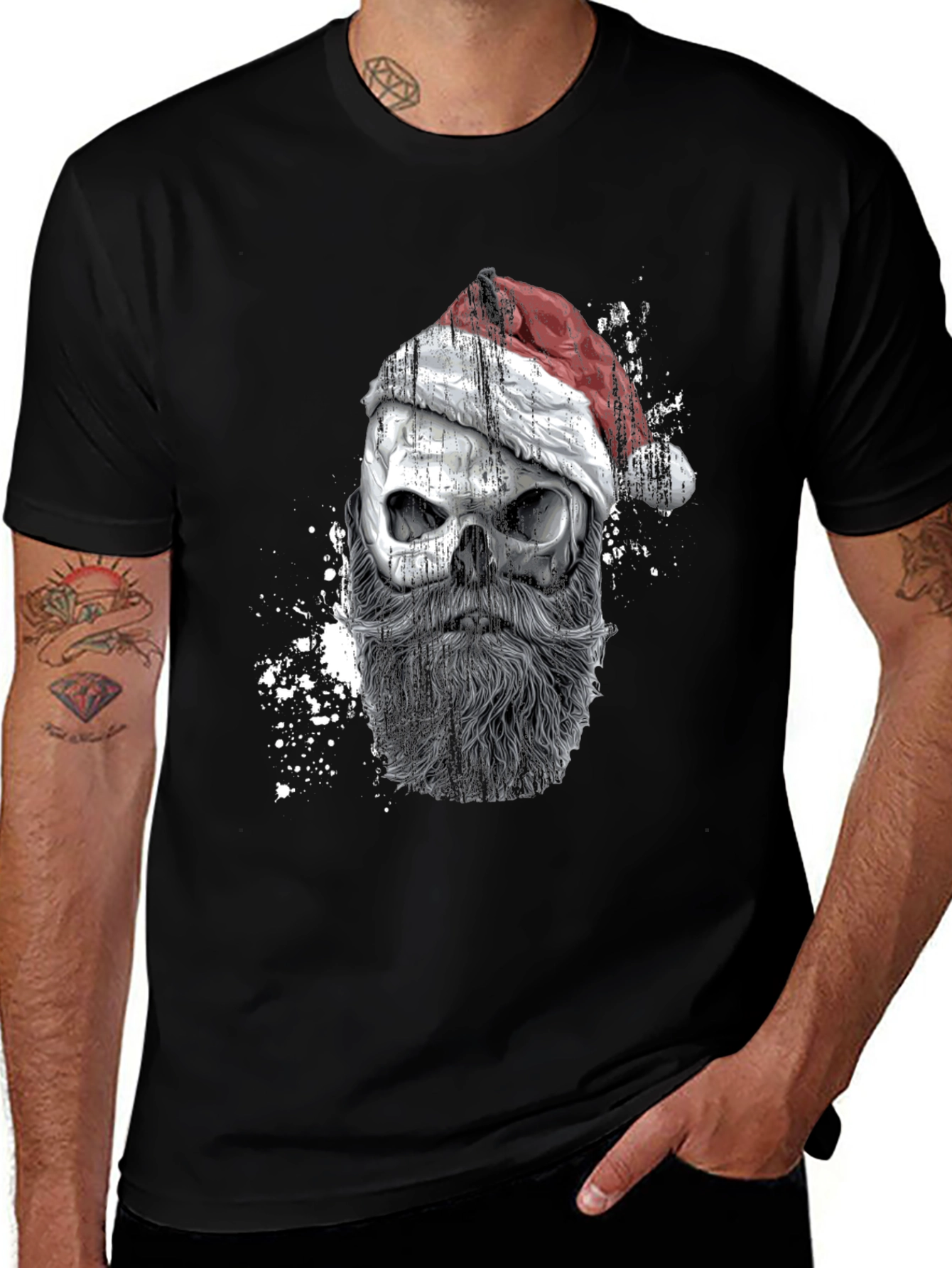Santa Skull Graphic Tee - Mens Black T-Shirt