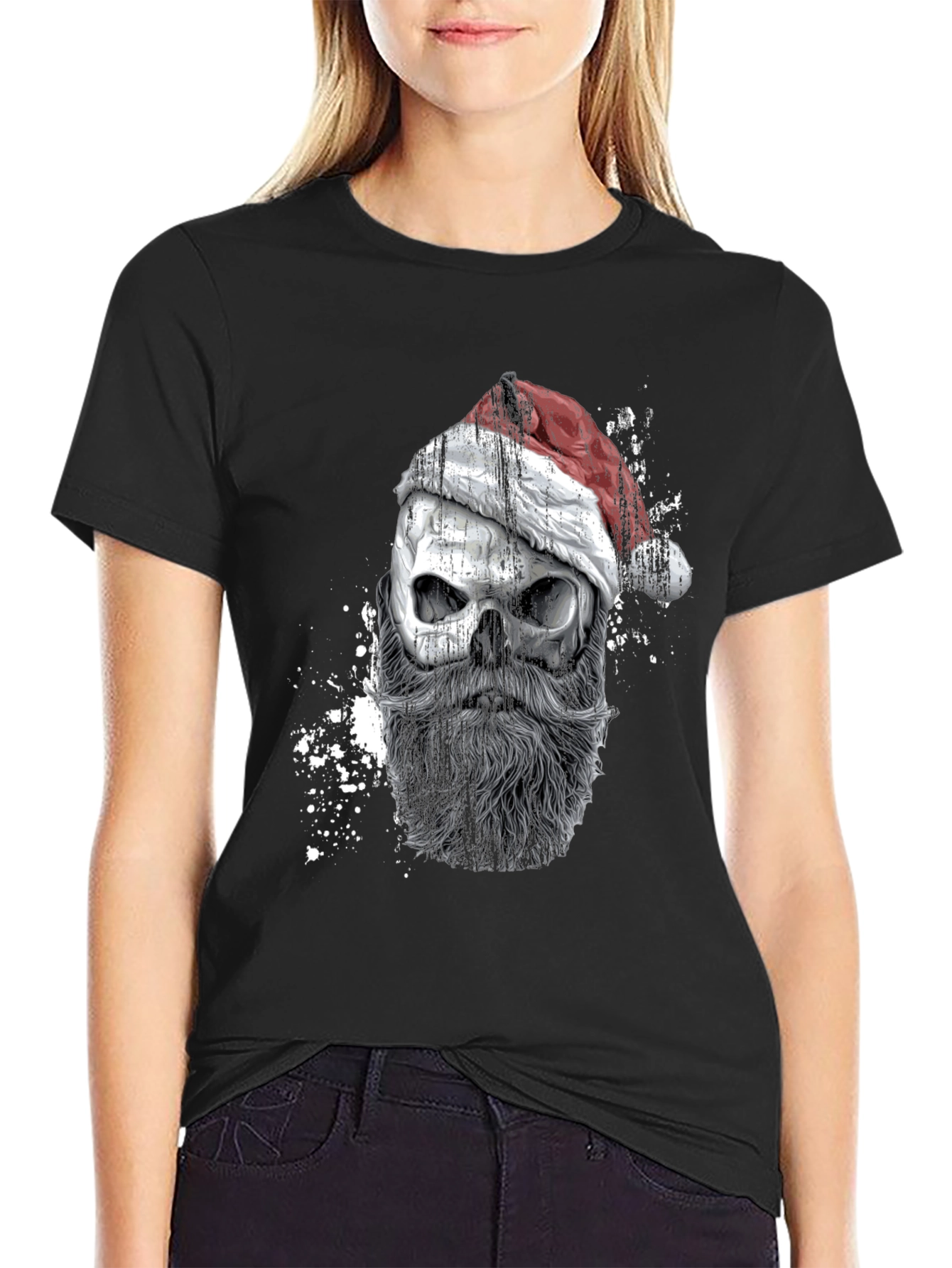 Santa Skull Graphic Tee - Mens Black T-Shirt