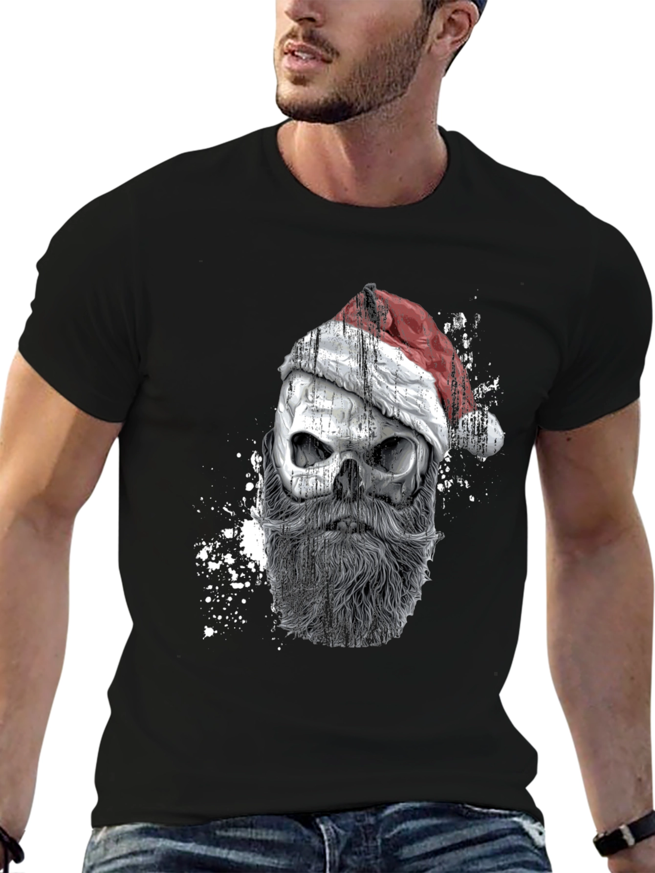 Santa Skull Graphic Tee - Mens Black T-Shirt