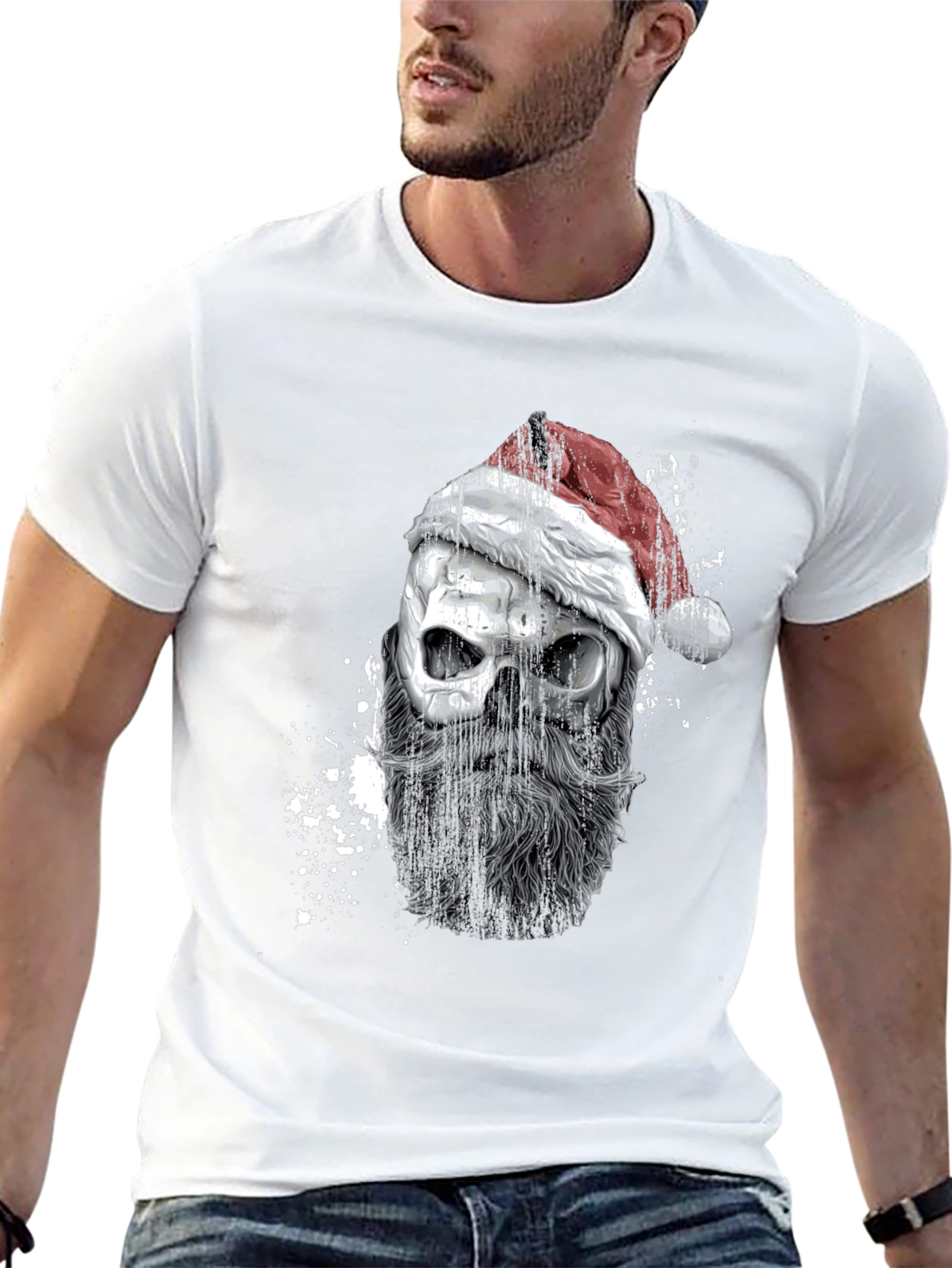 Santa Skull Graphic Tee - Mens Black T-Shirt