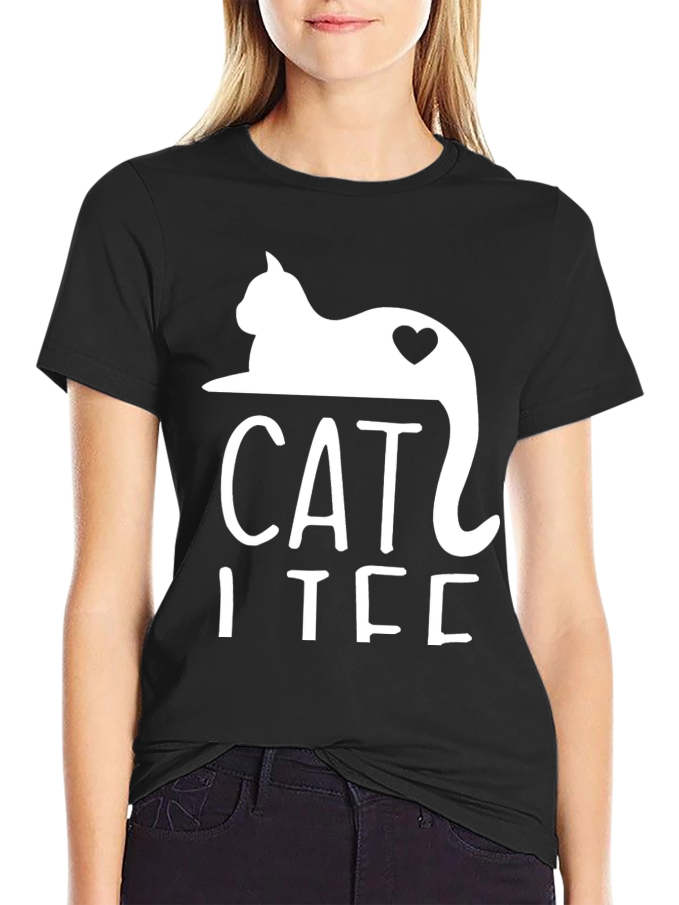 Cat I Tee Black Graphic T-Shirt