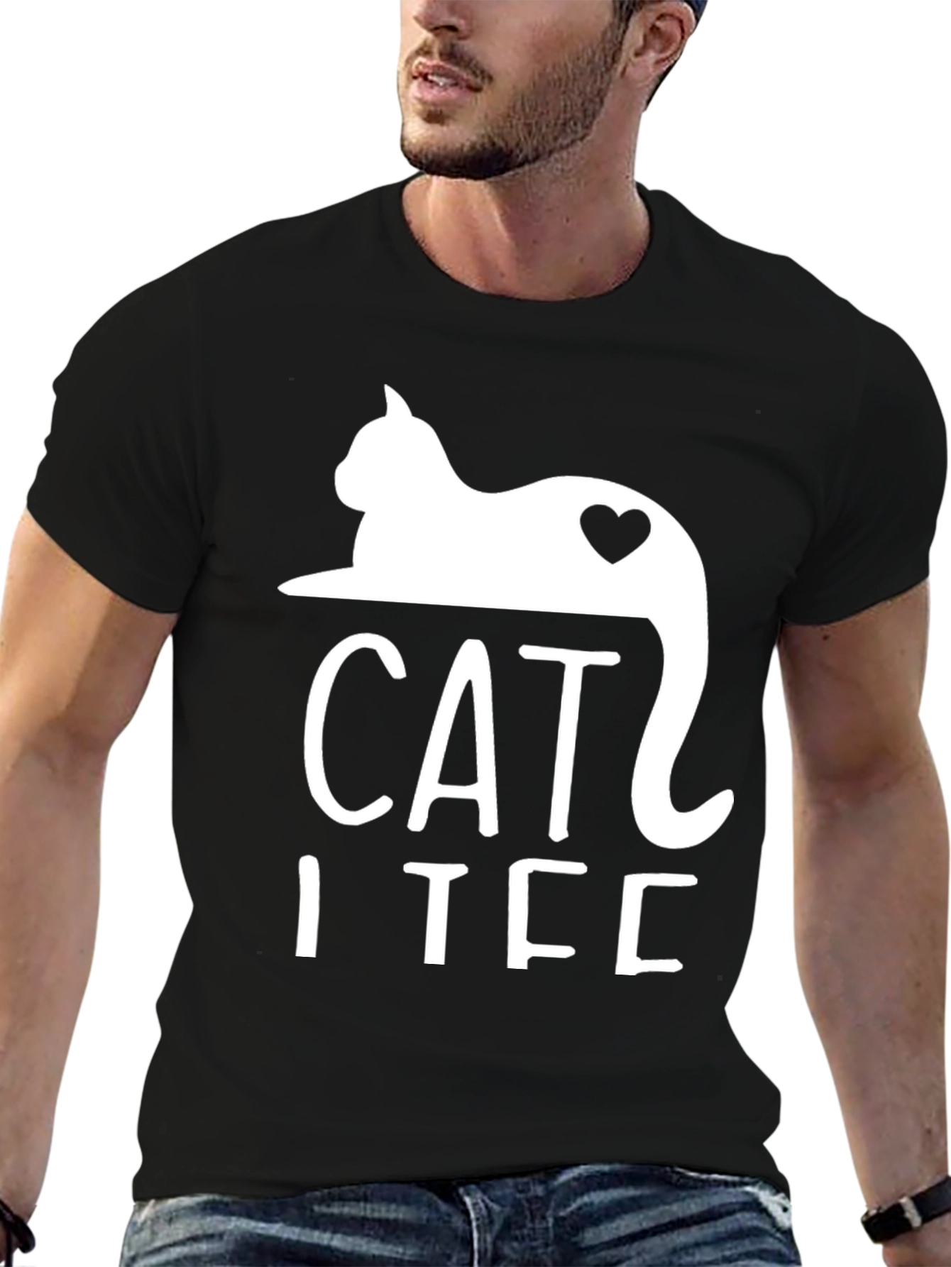 Cat I Tee Black Graphic T-Shirt