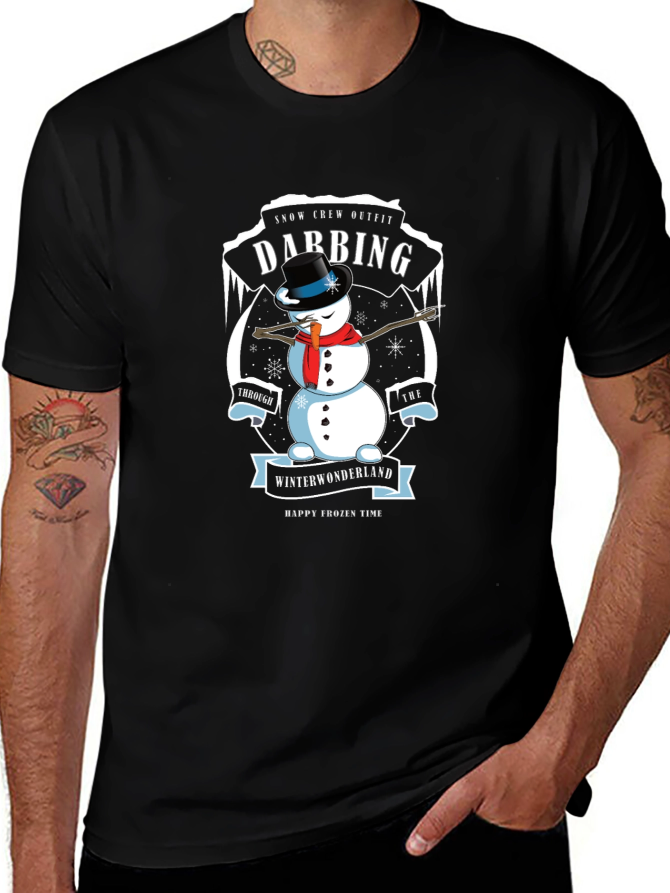 Dabbing Snowman Winter Wonderland Crew Neck T-Shirt