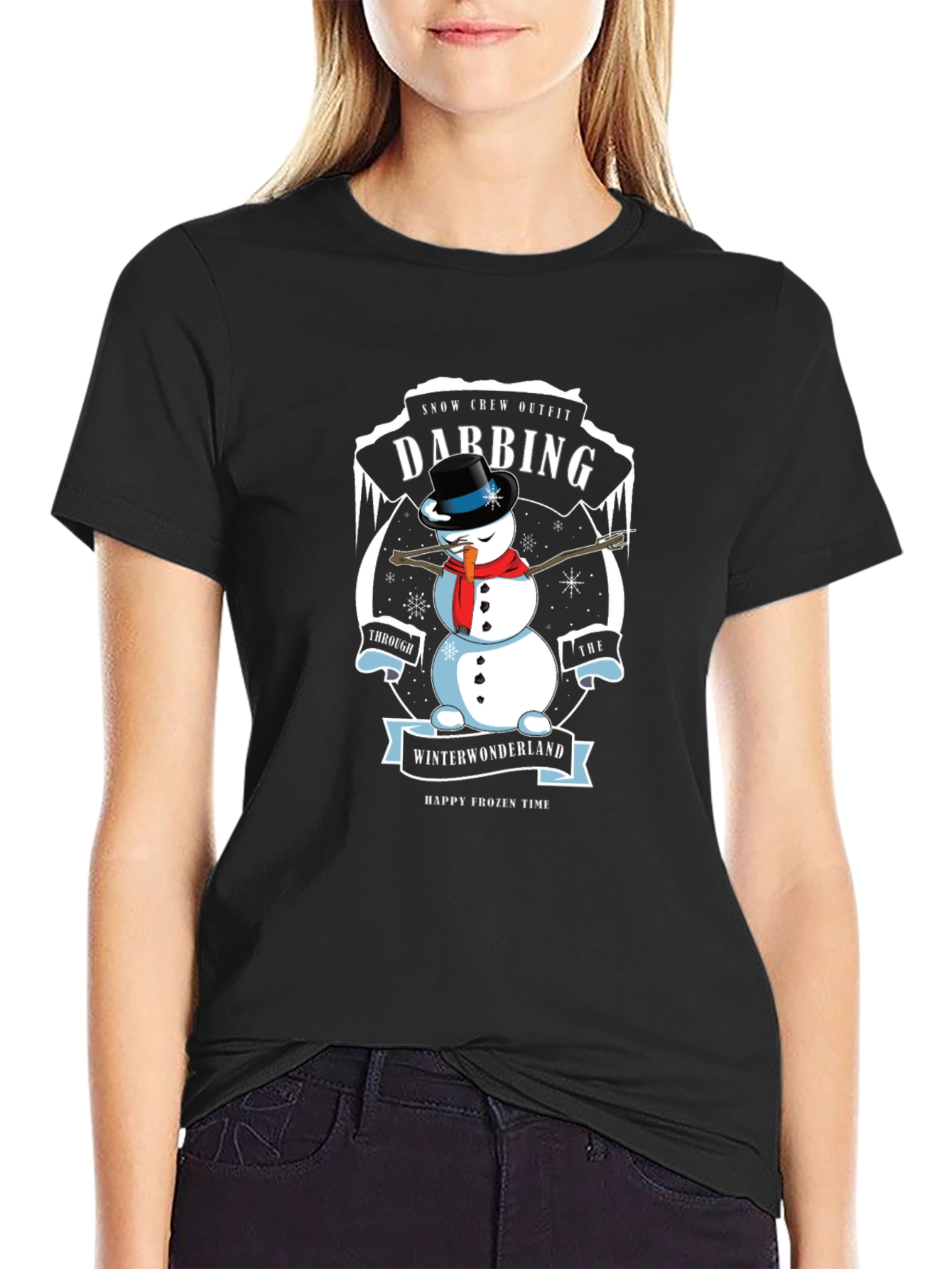 Dabbing Snowman Winter Wonderland Crew Neck T-Shirt