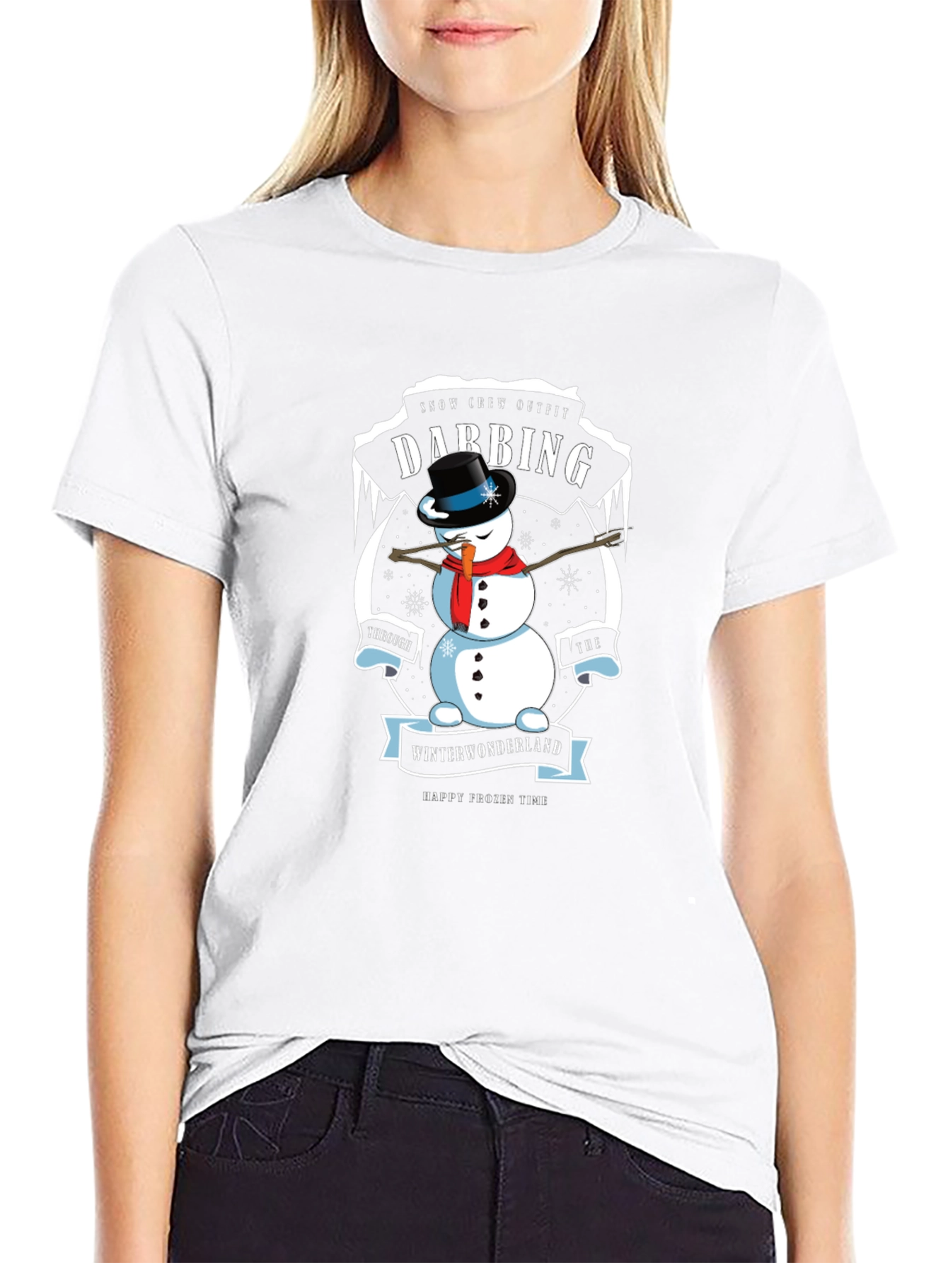 Dabbing Snowman Winter Wonderland Crew Neck T-Shirt