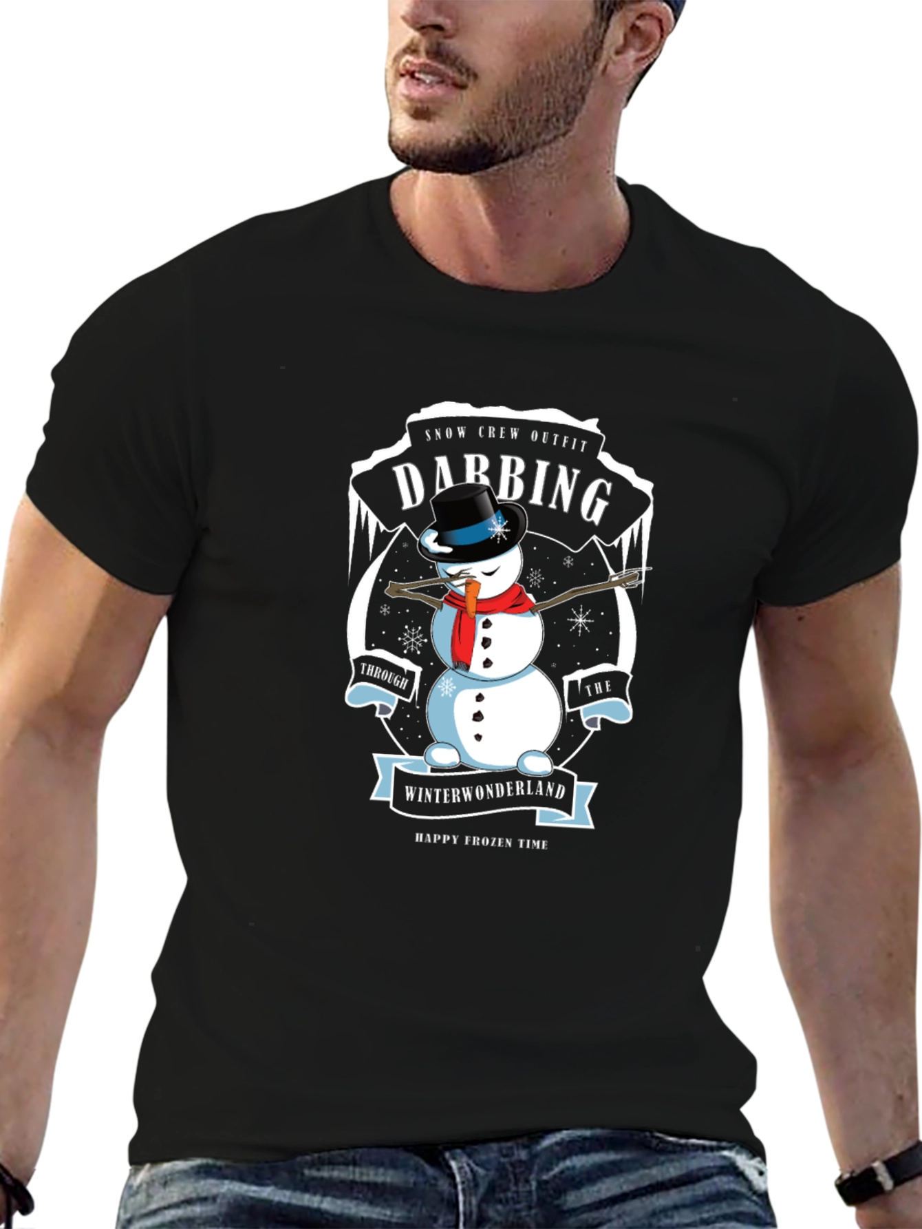 Dabbing Snowman Winter Wonderland Crew Neck T-Shirt
