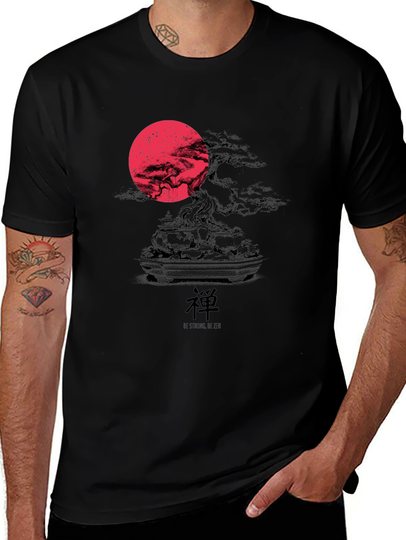 Zen Bonsai Tree Graphic T-Shirt - Red Moon Design