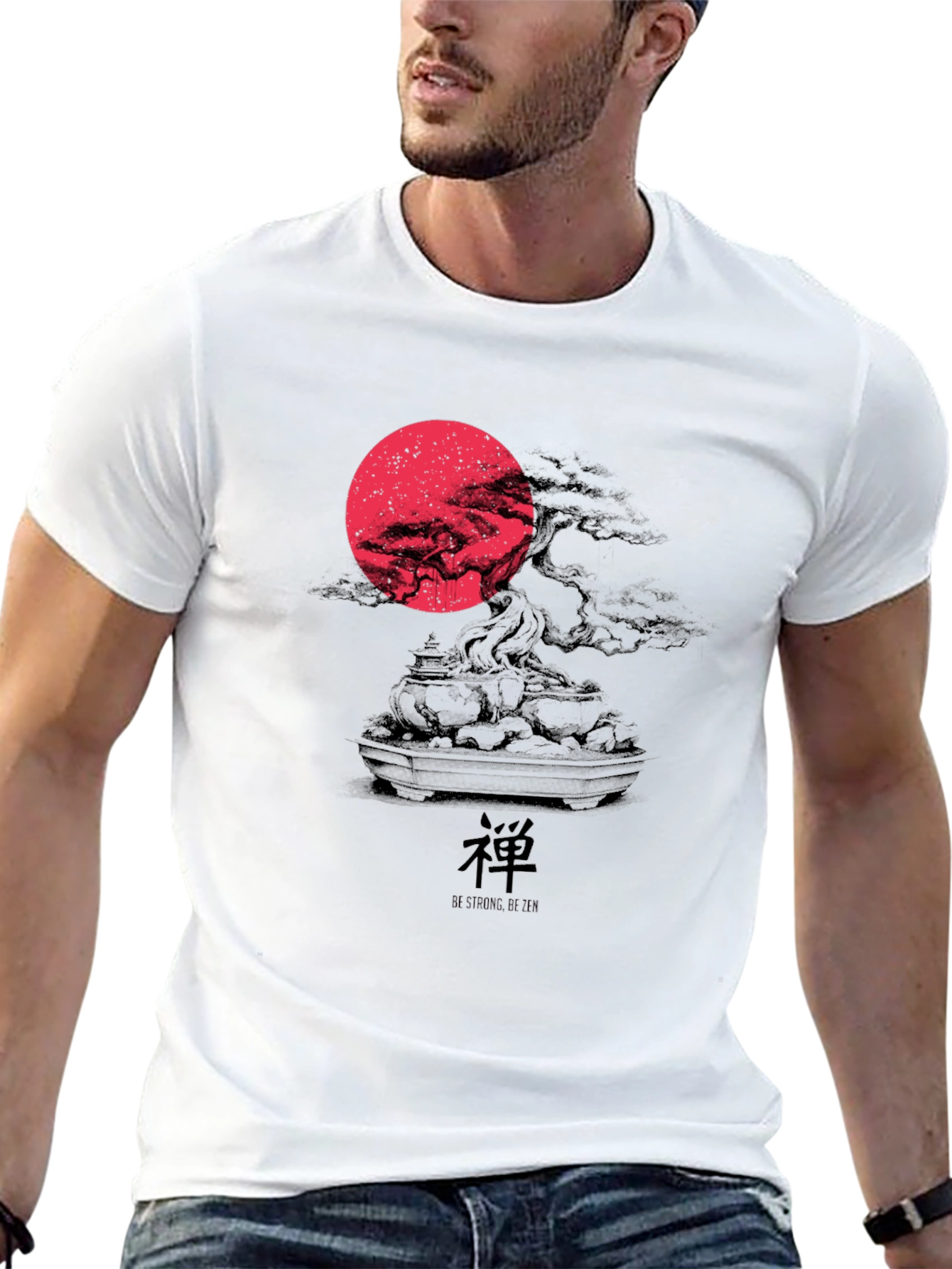 Zen Bonsai Tree Graphic T-Shirt - Red Moon Design
