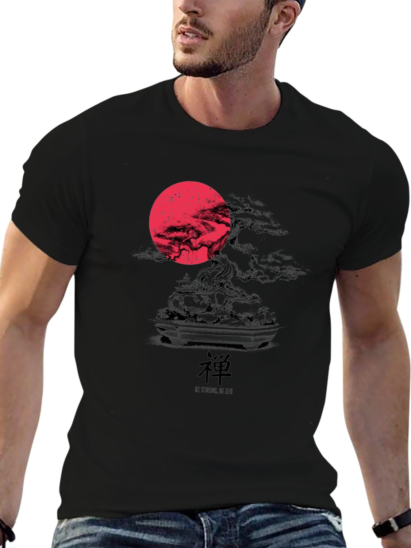 Zen Bonsai Tree Graphic T-Shirt - Red Moon Design