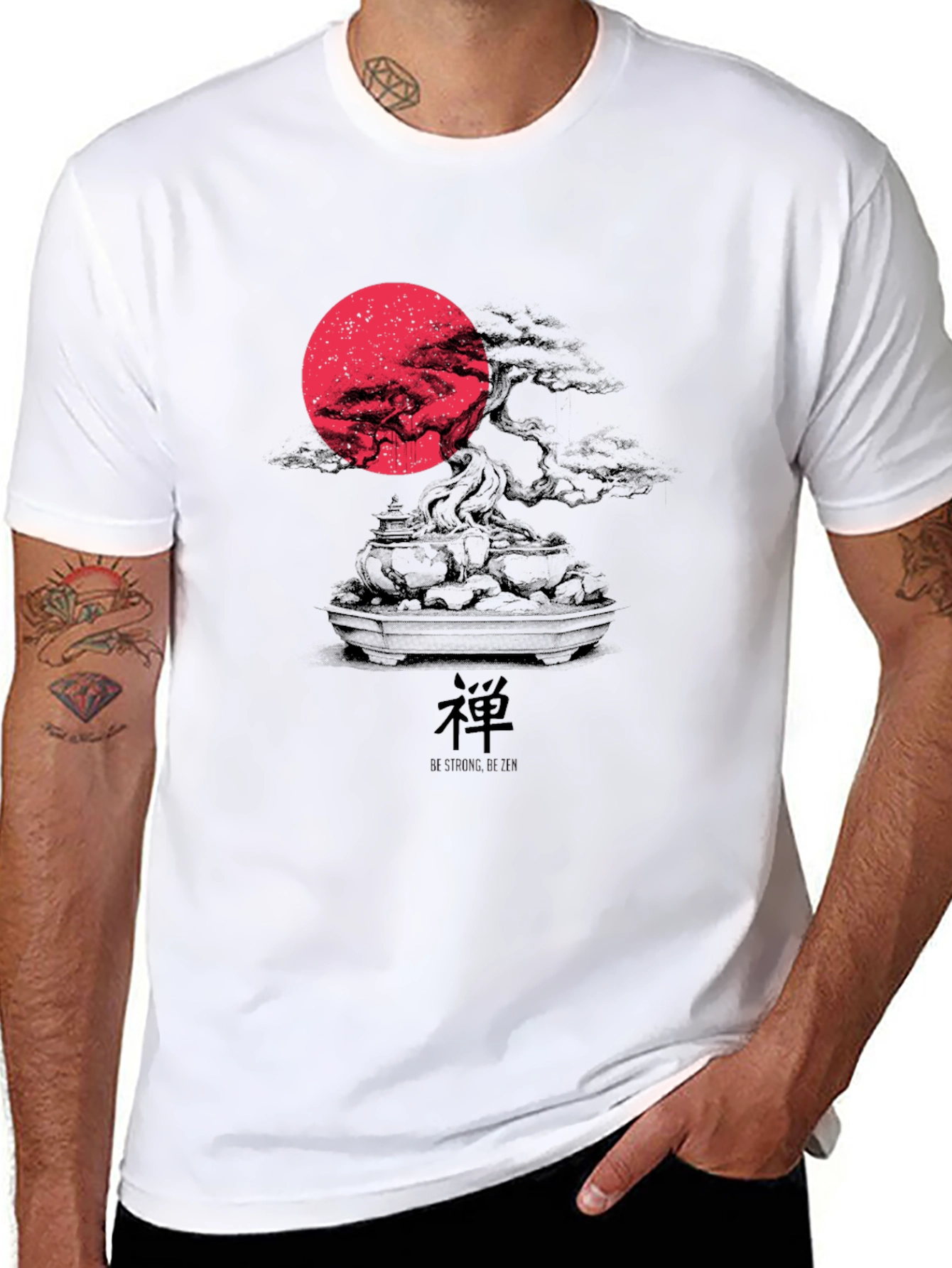 Zen Bonsai Tree Graphic T-Shirt - Red Moon Design