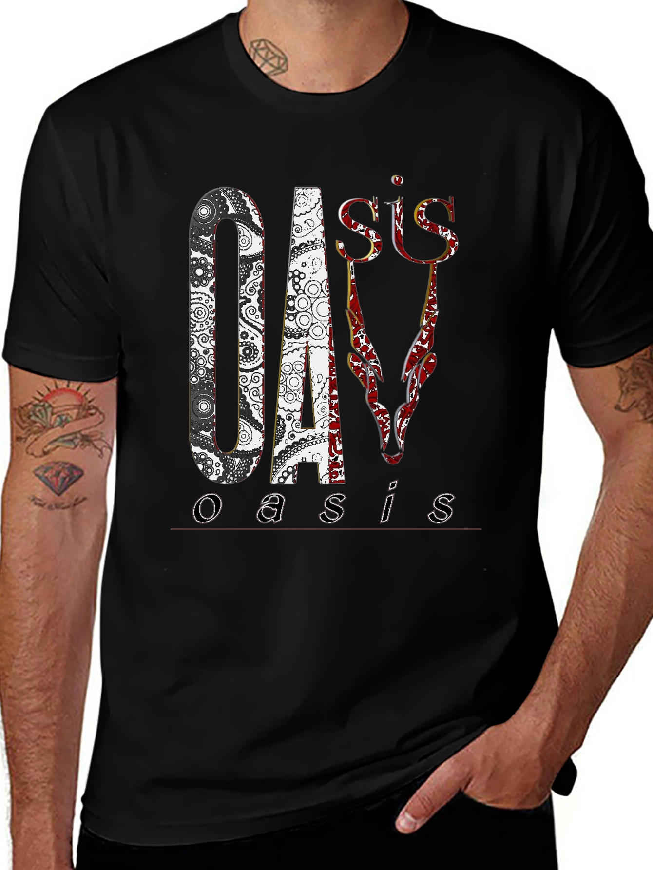 Oasis Band Graphic Print Black T-Shirt