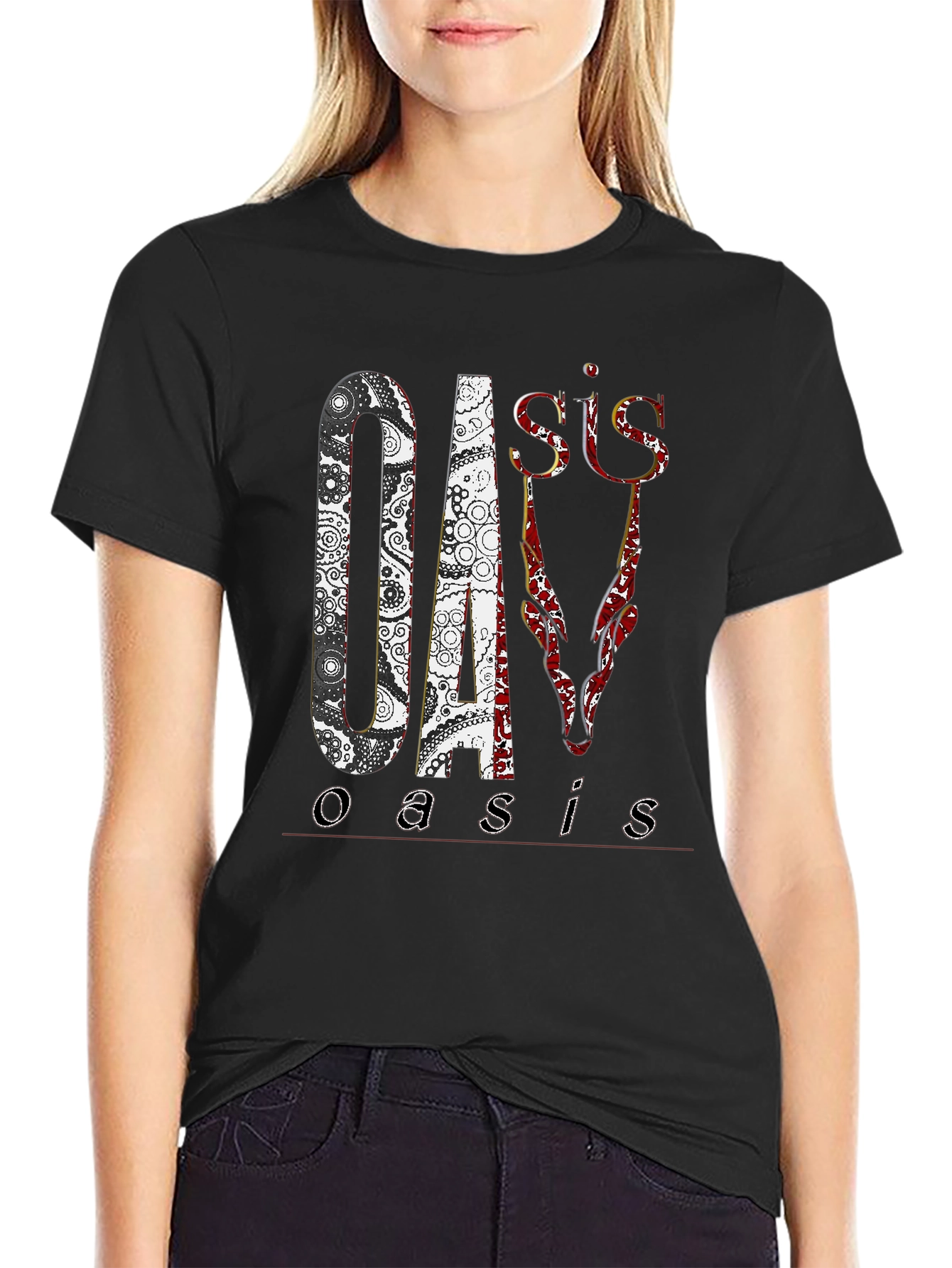 Oasis Band Graphic Print Black T-Shirt