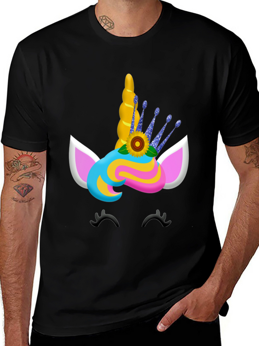 Unicorn Face Graphic Tee - Black Casual Shirt
