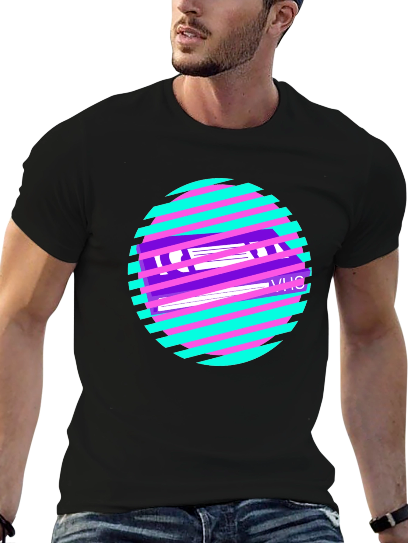 Retro VHS Tape Graphic T-Shirt - Black Cotton Blend