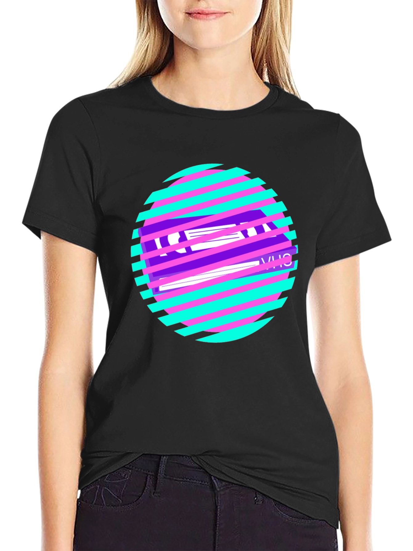 Retro VHS Tape Graphic T-Shirt - Black Cotton Blend