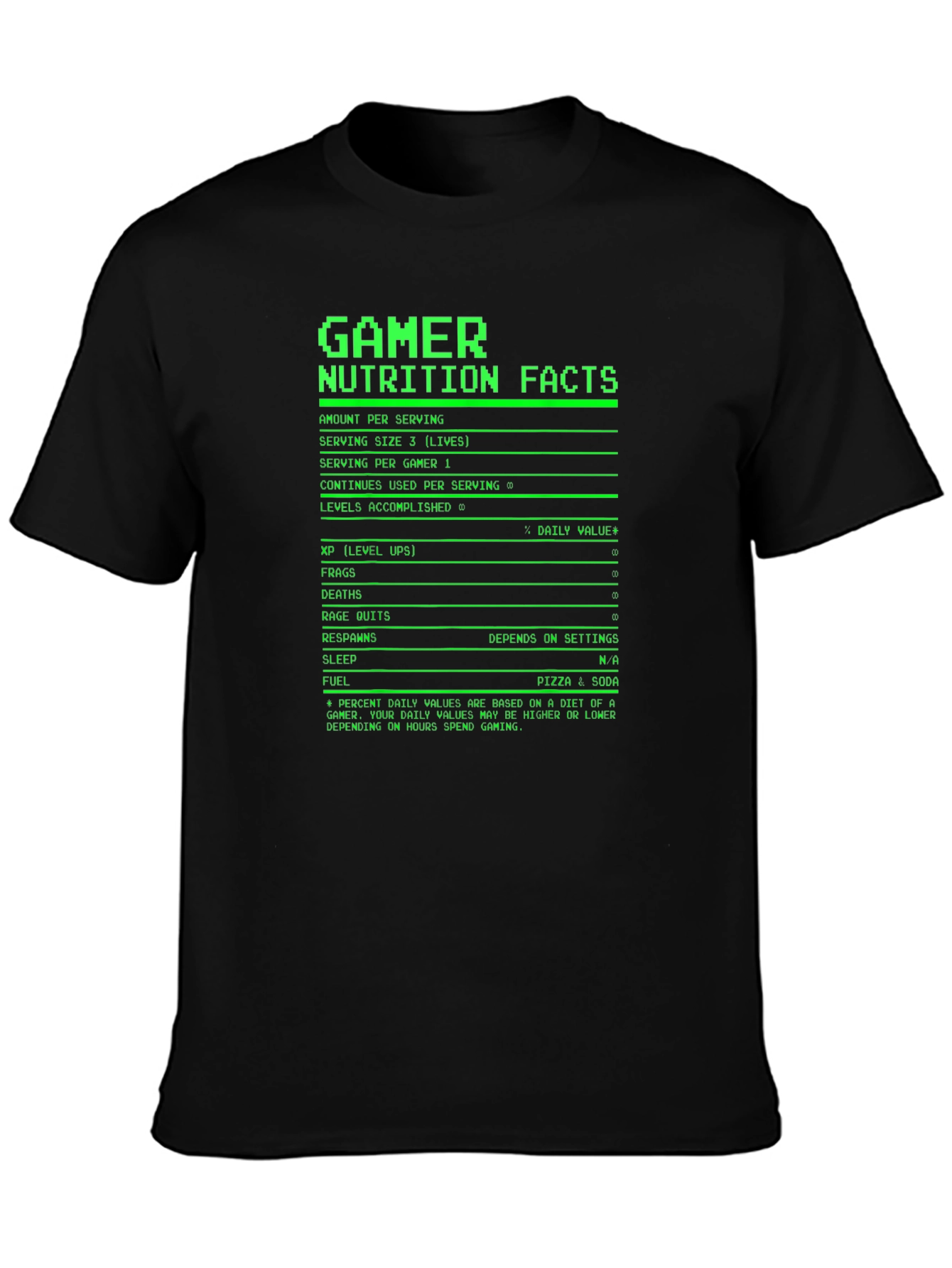 Gamer Nutrition Facts Funny T-Shirt
