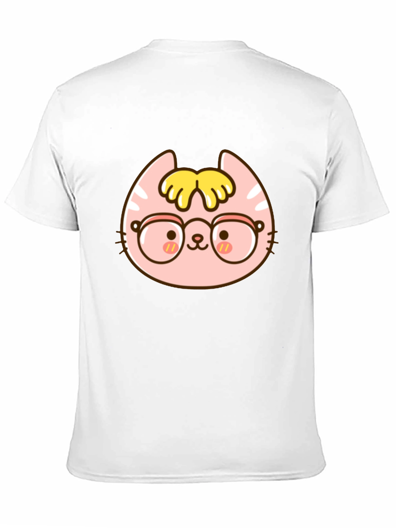 Cute Cartoon Cat with Glasses Black T-Shirt