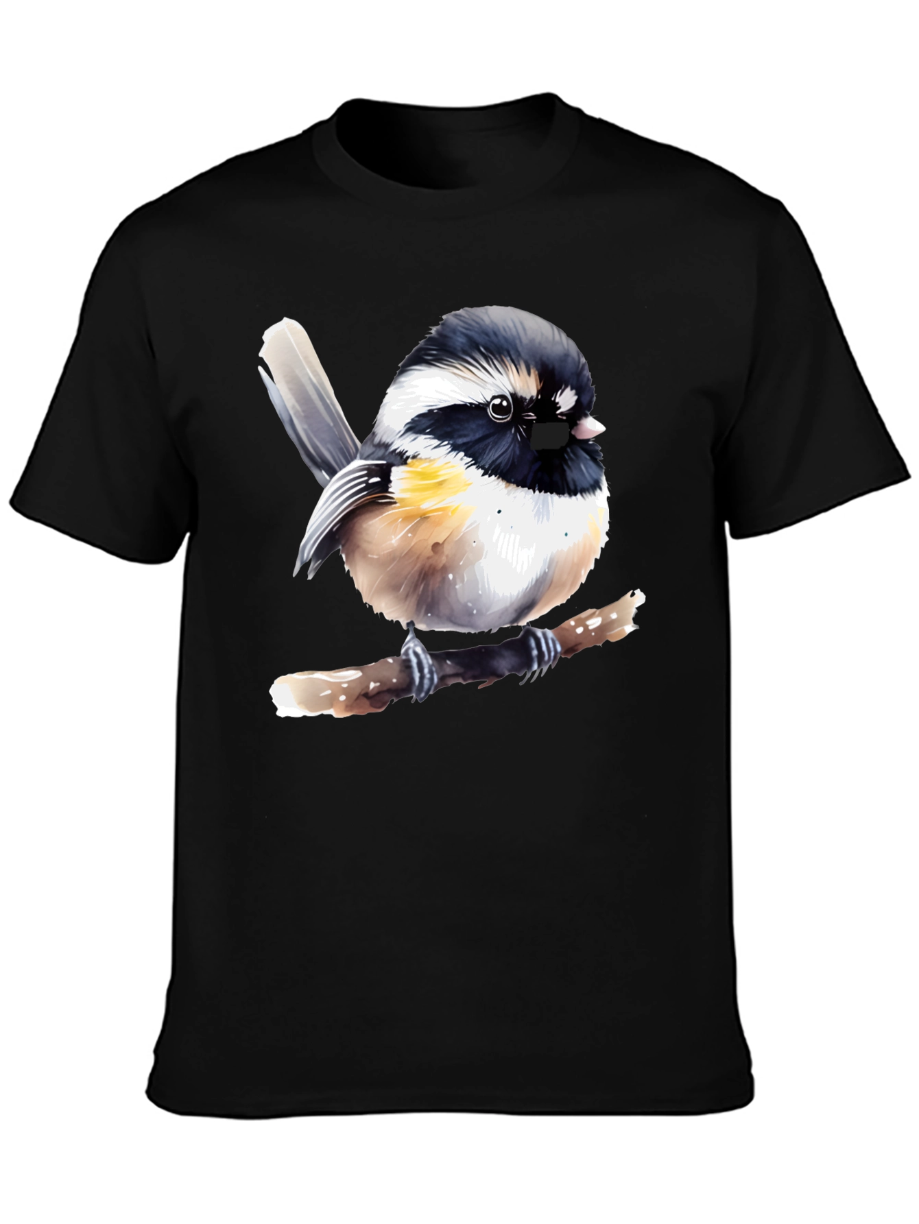 Chickadee Bird Graphic Black T-Shirt
