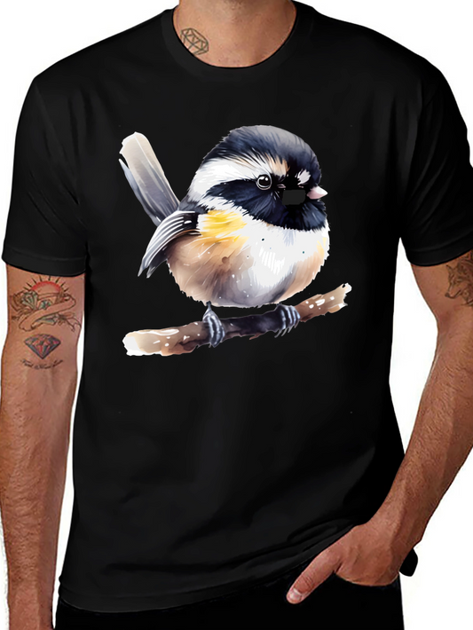 Chickadee Bird Graphic Black T-Shirt