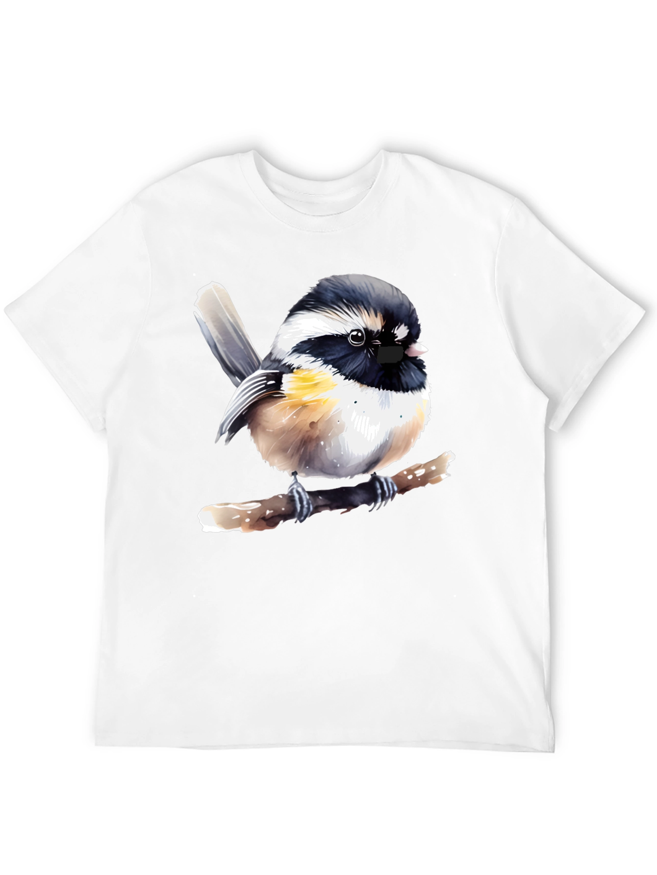 Chickadee Bird Graphic Black T-Shirt