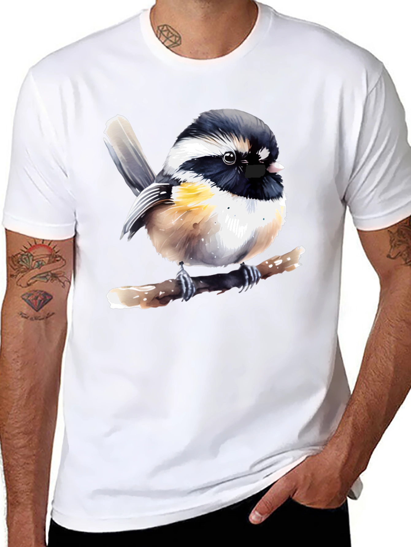 Chickadee Bird Graphic Black T-Shirt