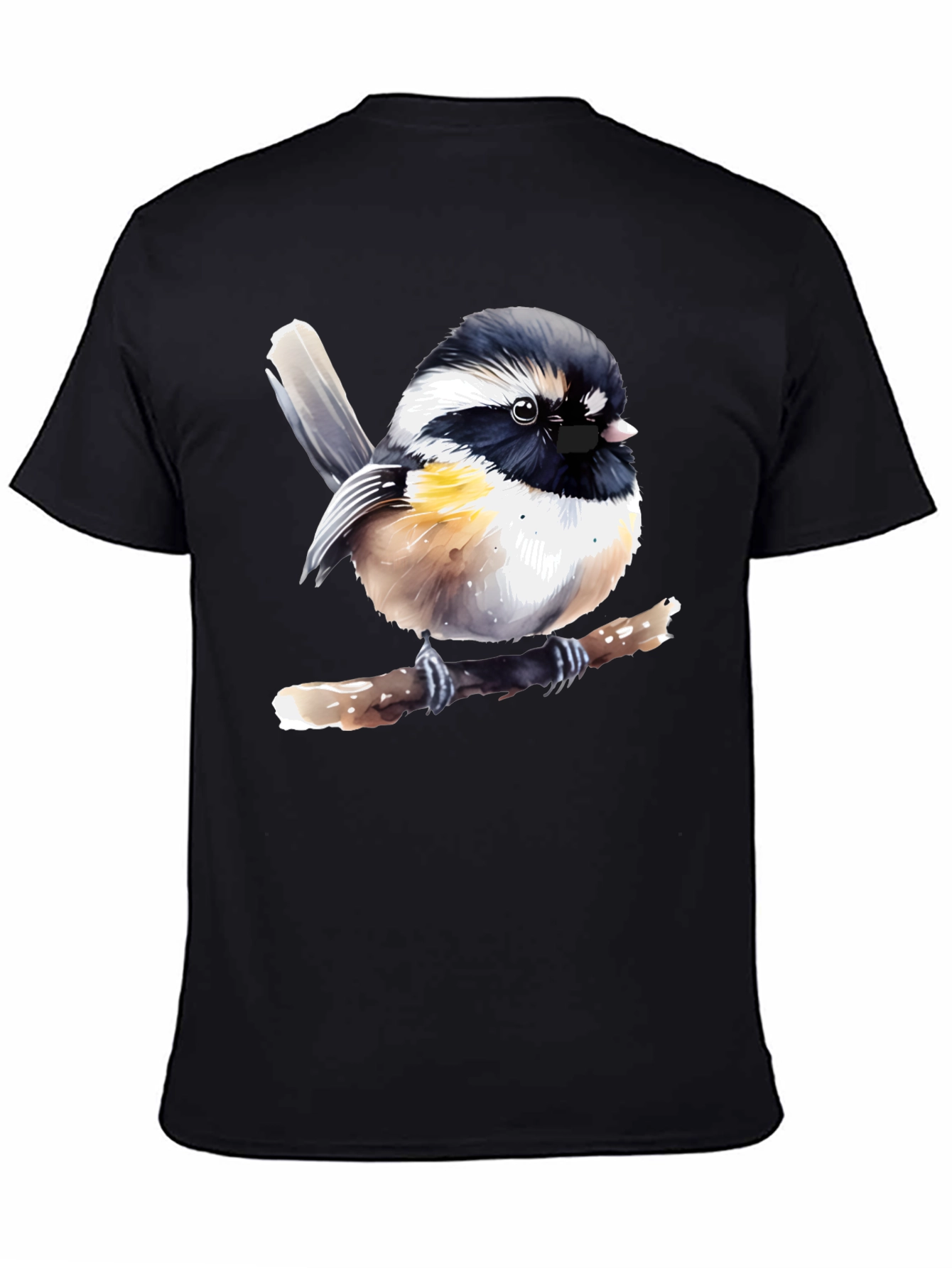Chickadee Bird Graphic Black T-Shirt