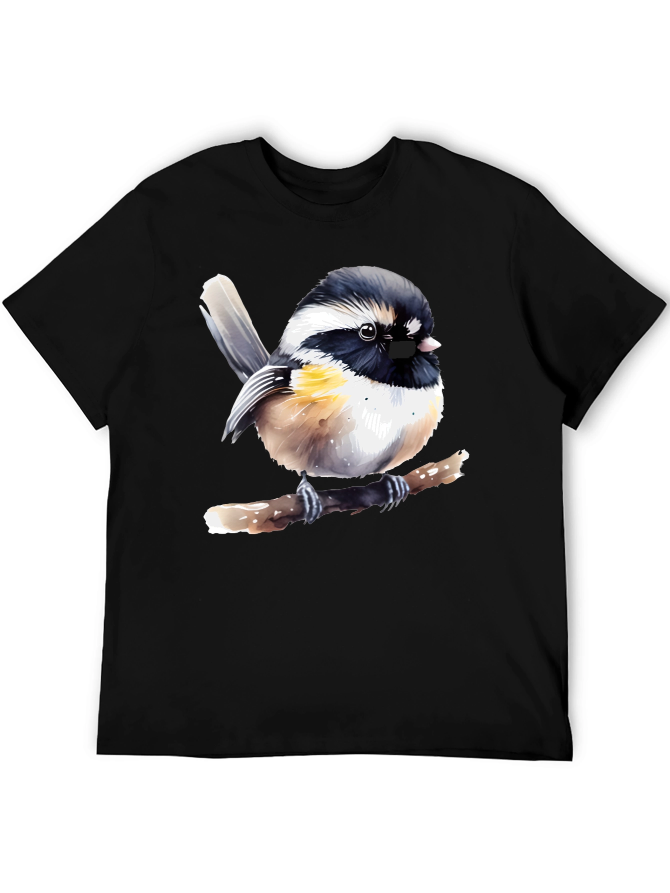Chickadee Bird Graphic Black T-Shirt