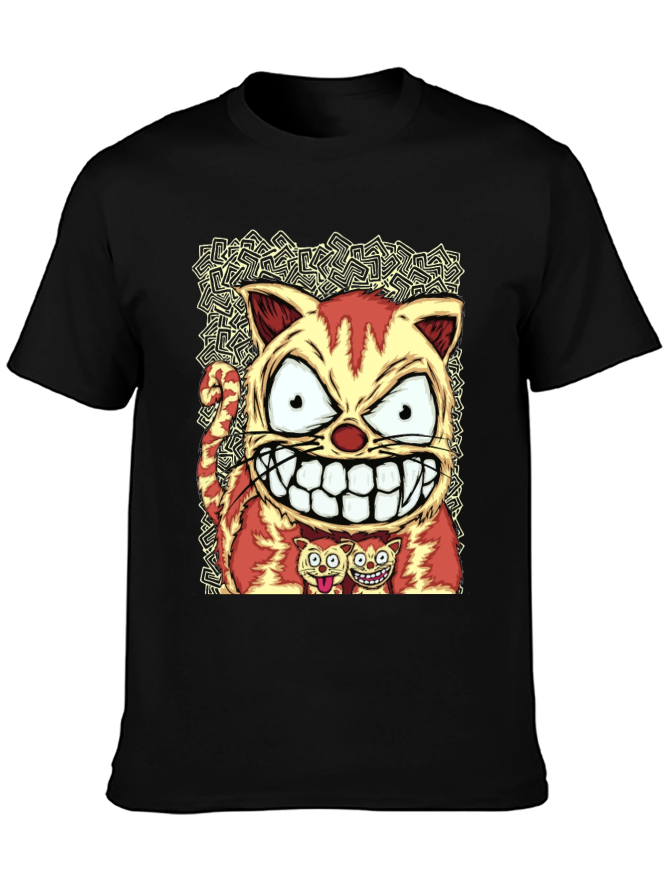 Cartoon Cat Graphic Tee - Black Cotton Blend