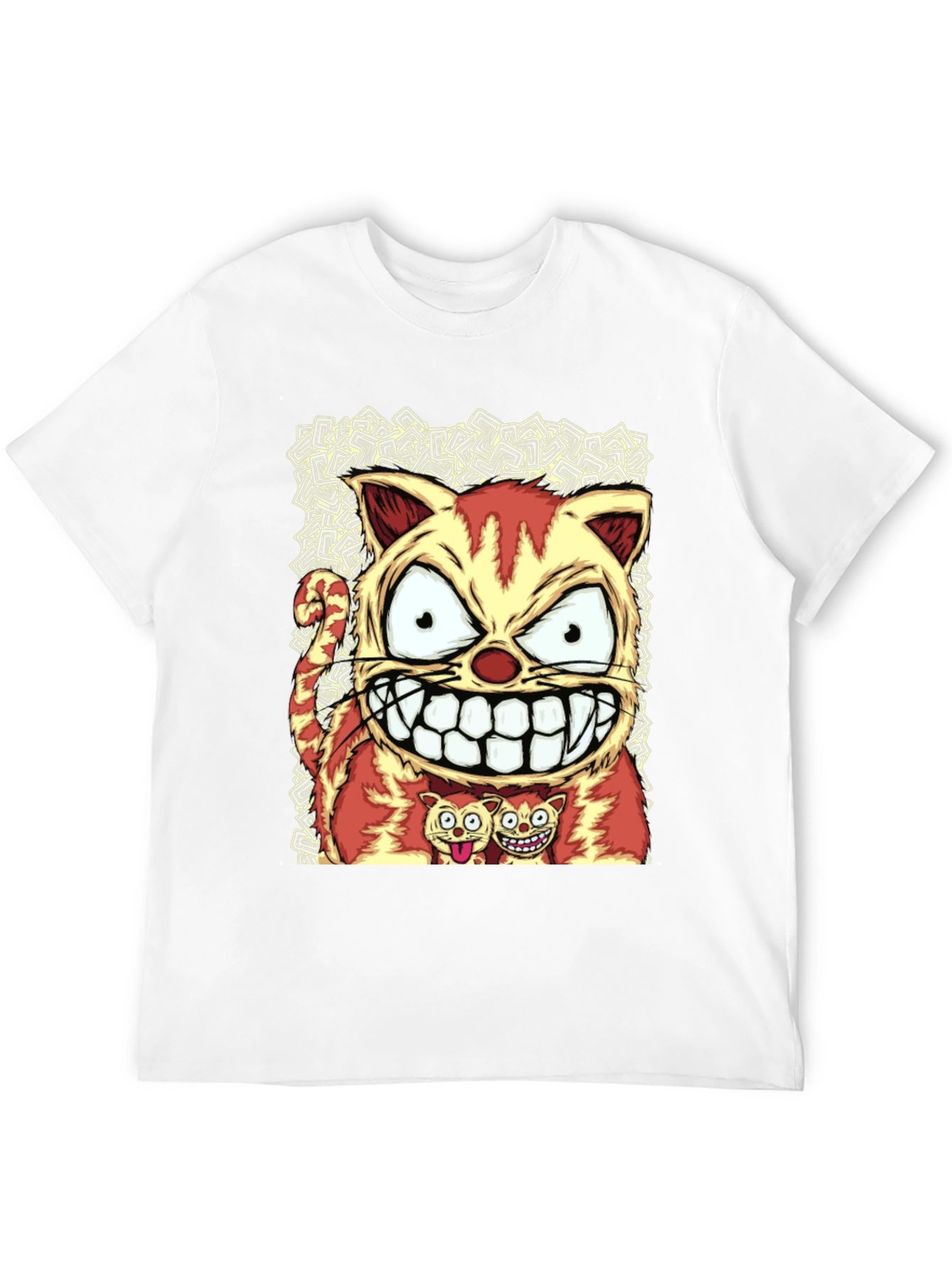 Cartoon Cat Graphic Tee - Black Cotton Blend