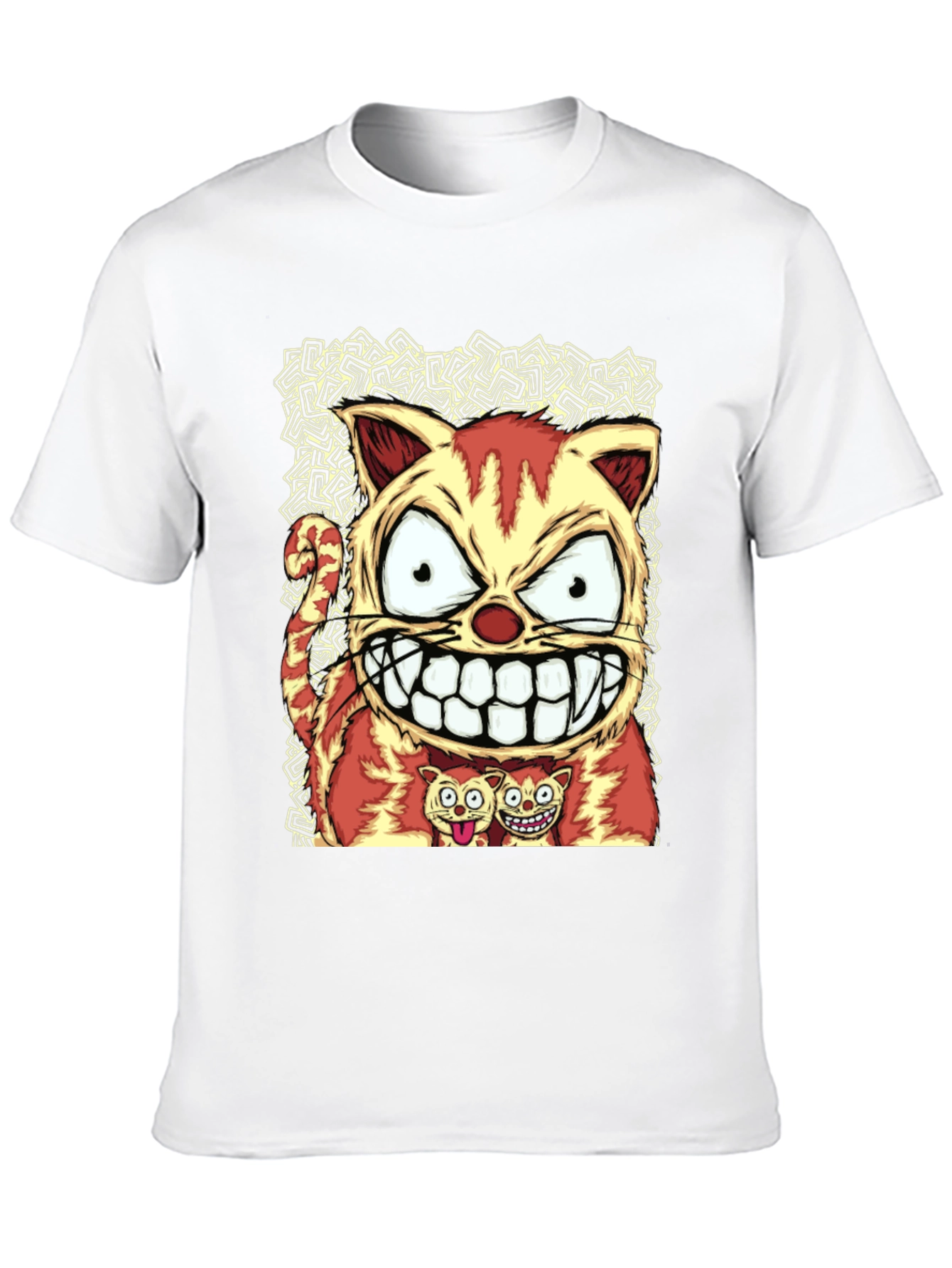 Cartoon Cat Graphic Tee - Black Cotton Blend