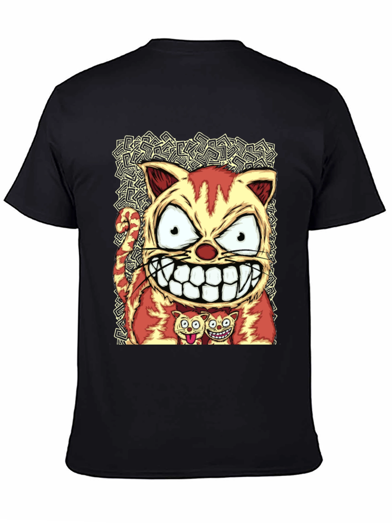 Cartoon Cat Graphic Tee - Black Cotton Blend