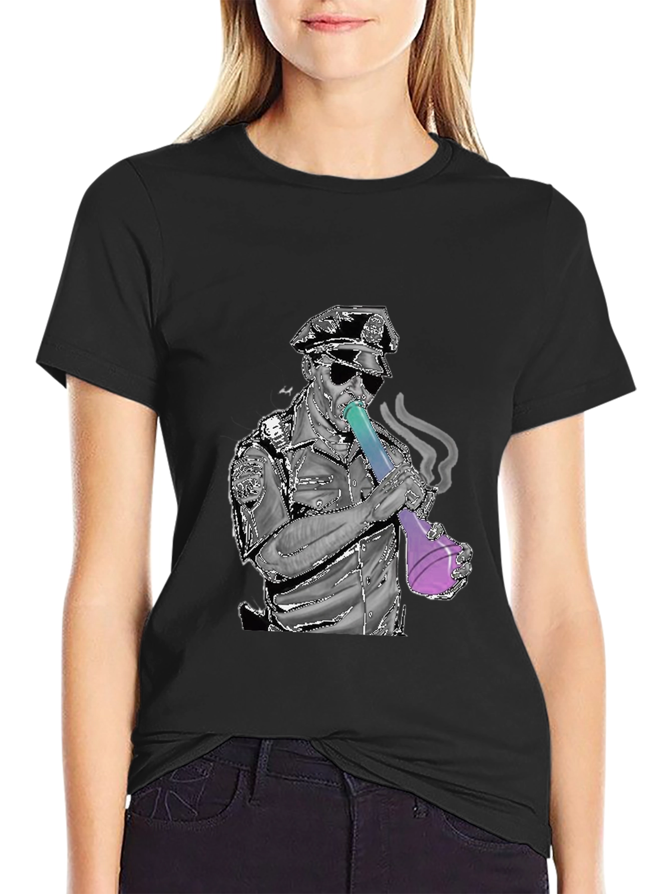 Police Bong Graphic T-Shirt - Black