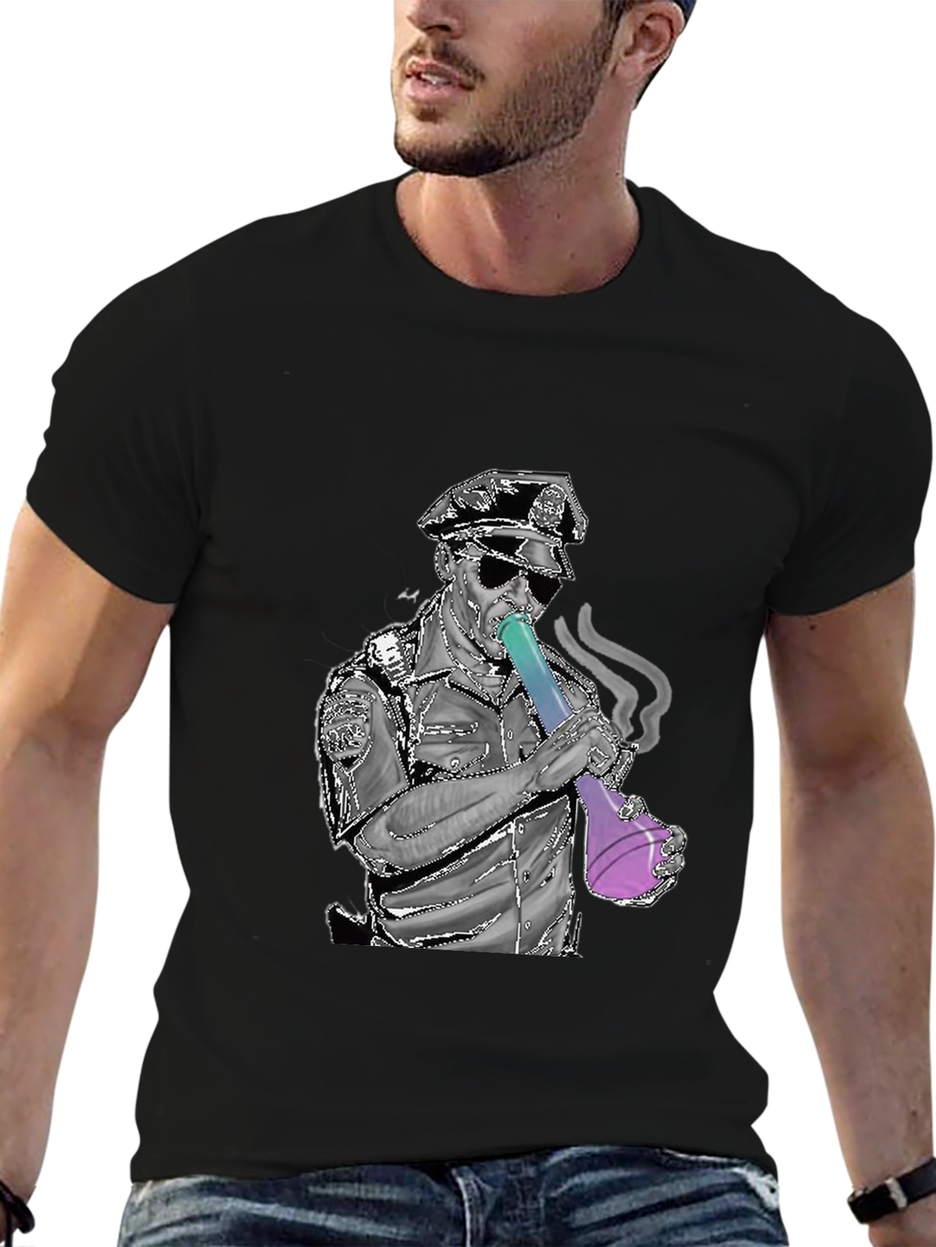 Police Bong Graphic T-Shirt - Black